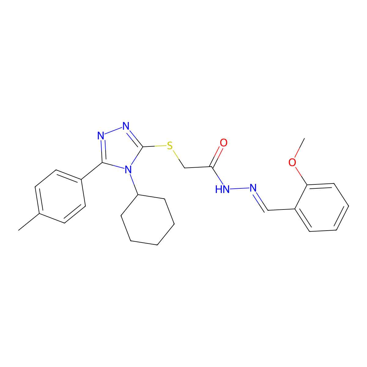 2-[[4-cyclohexyl-5-(4-methylphenyl)-1,2,4-triazol-3-yl]sulfanyl]-N-[(2-methoxyphenyl)methylideneamino]acetamide molecular structure, CAS 4852-27-1