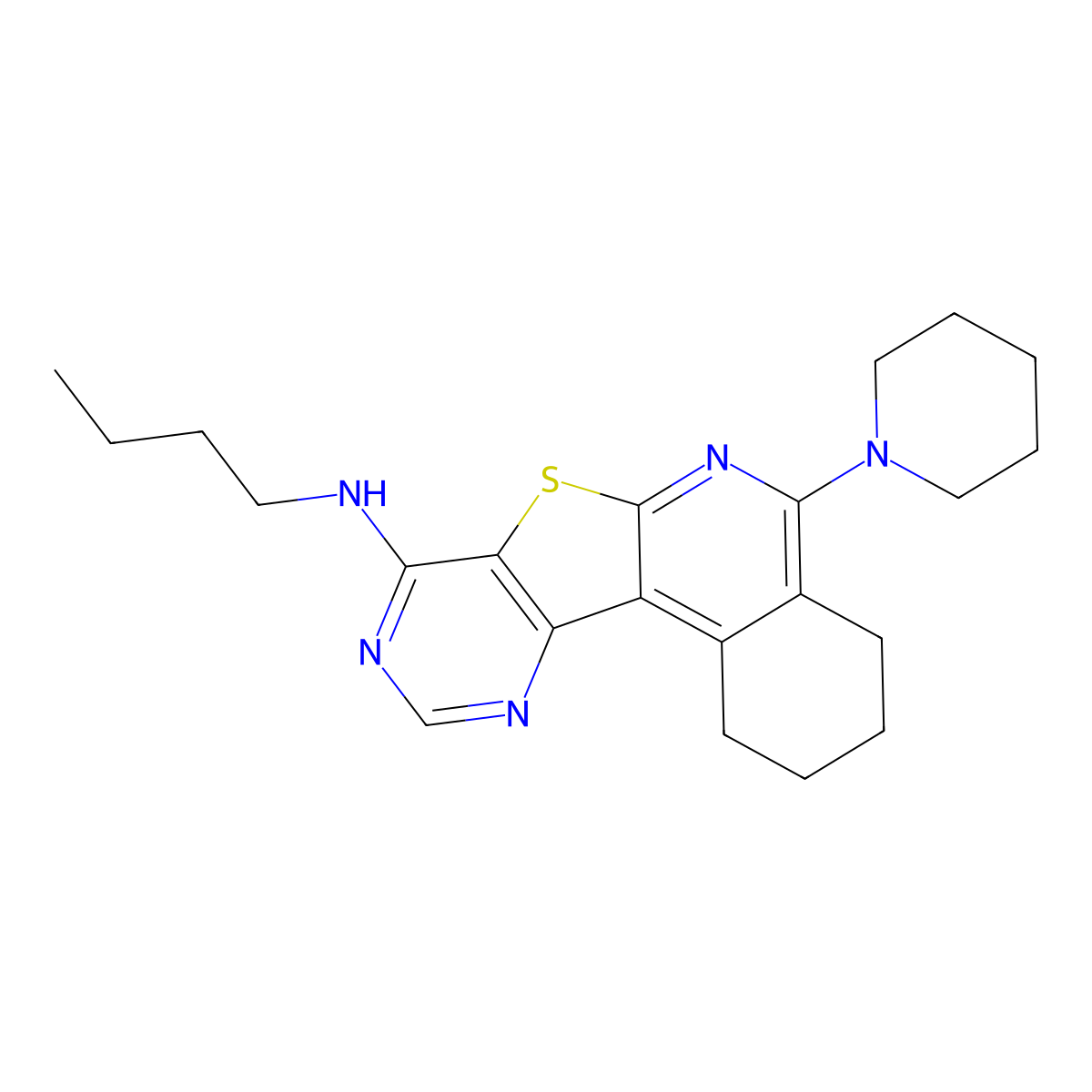 N-butyl-5-(piperidin-1-yl)-1,2,3,4-tetrahydropyrimido[4',5':4,5]thieno[2,3-c]isoquinolin-8-amine molecular structure, CAS 4852-98-6