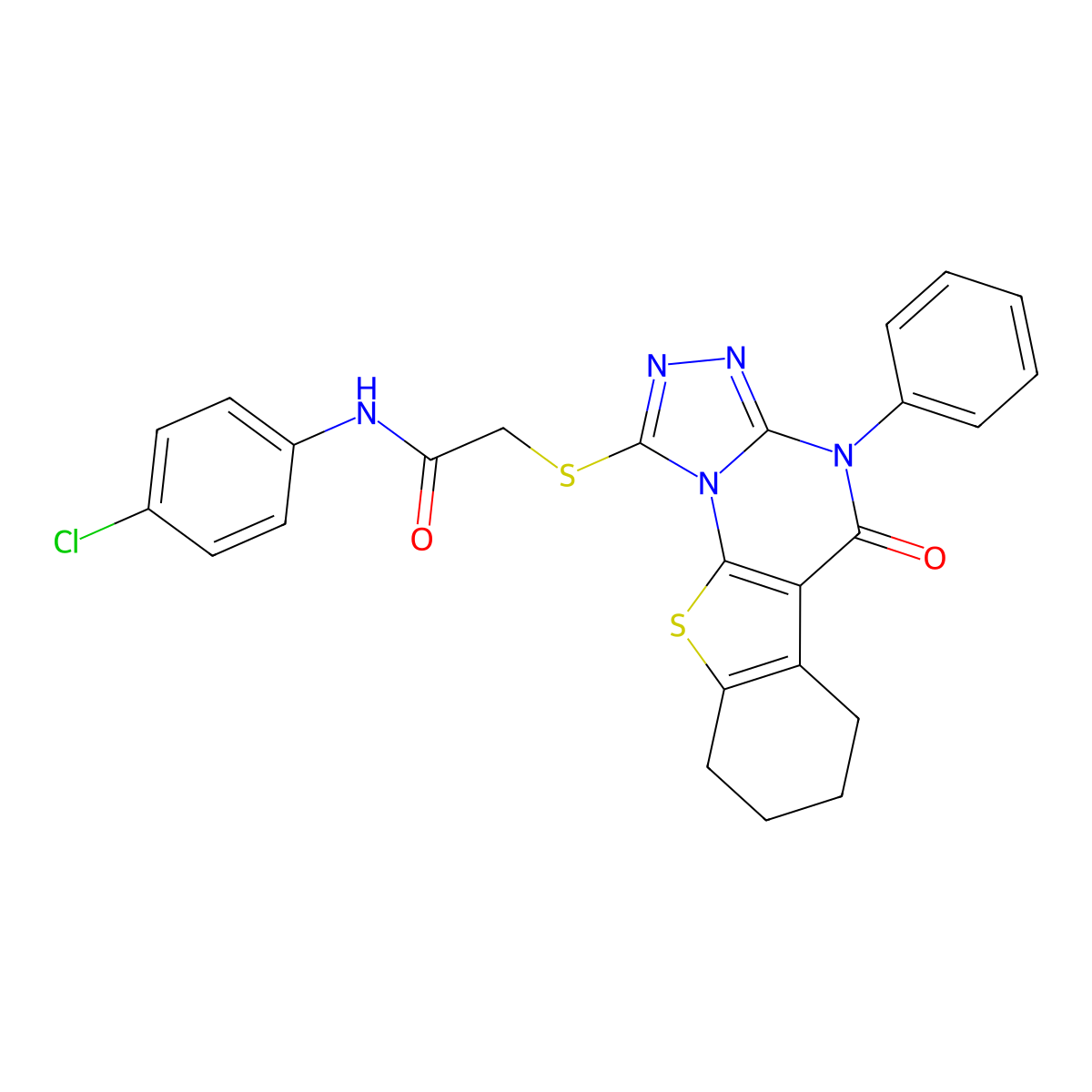 N-(4-chlorophenyl)-2-[(5-oxo-4-phenyl-4,5,6,7,8,9-hexahydro[1]benzothieno[3,2-e][1,2,4]triazolo[4,3-a]pyrimidin-1-yl)sulfanyl]acetamide molecular structure, CAS 4853-20-7