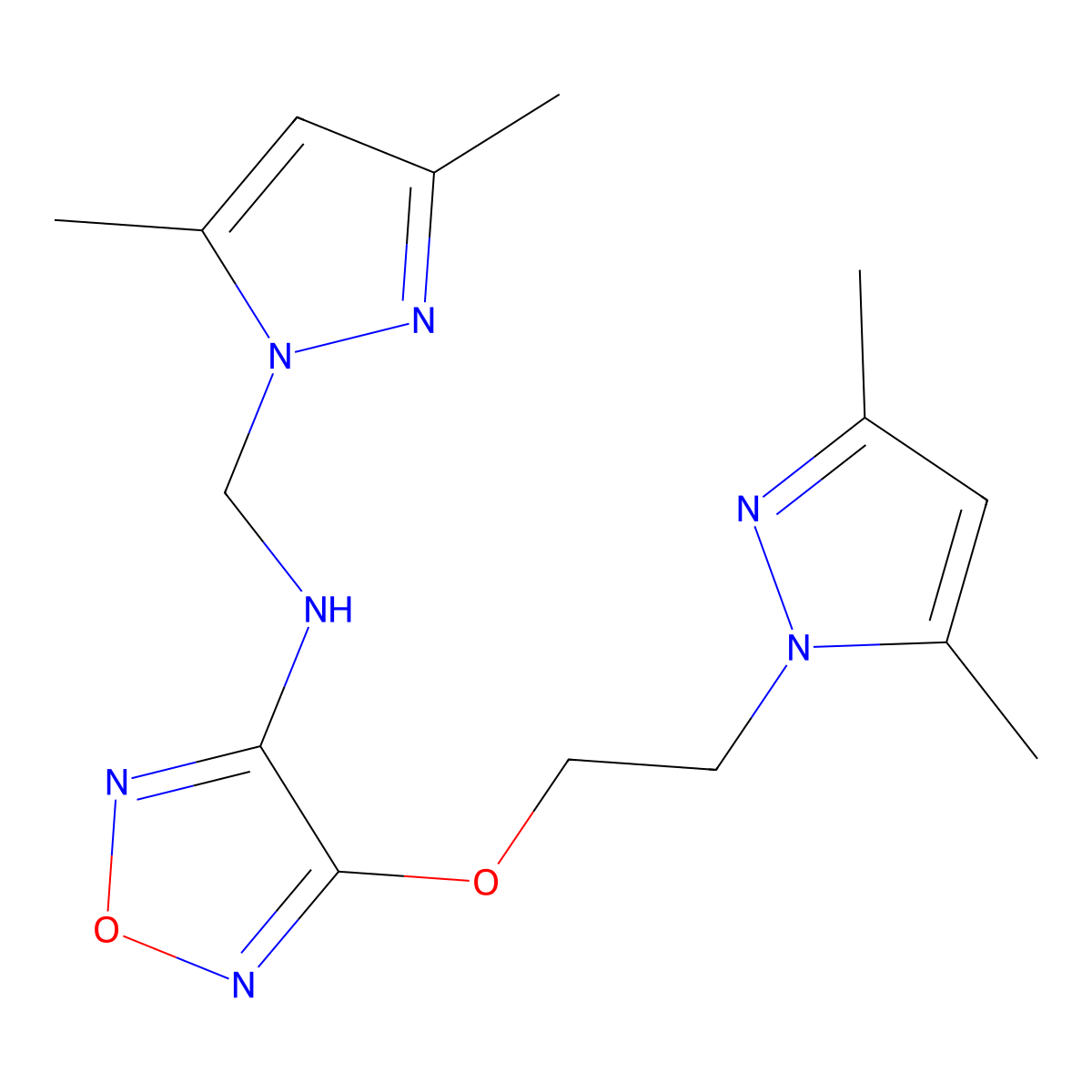 4-[2-(3,5-Dimethyl-1H-pyrazol-1-yl)ethoxy]-N-[(3,5-dimethyl-1H-pyrazol-1-yl)methyl]-1,2,5-oxadiazol-3-amine molecular structure, CAS 485317-19-9