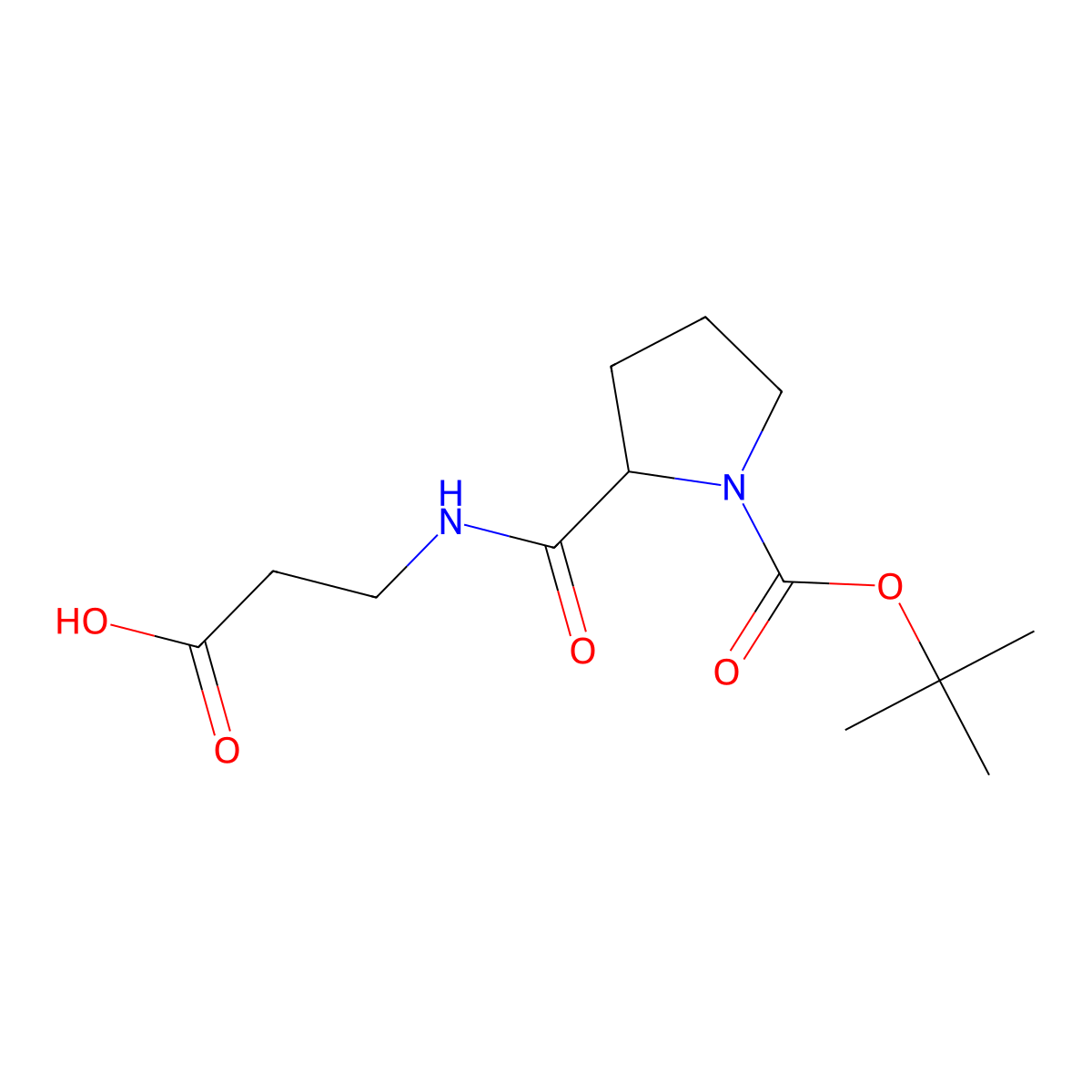 3-({1-[(Tert-butoxy)carbonyl]pyrrolidin-2-yl}formamido)propanoic acid molecular structure, CAS 485317-74-6