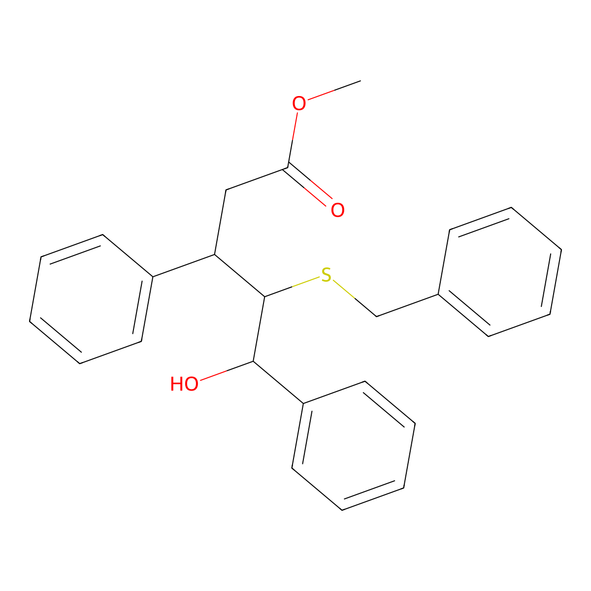 Methyl 4-benzylsulfanyl-5-hydroxy-3,5-diphenylpentanoate molecular structure, CAS 485318-54-5