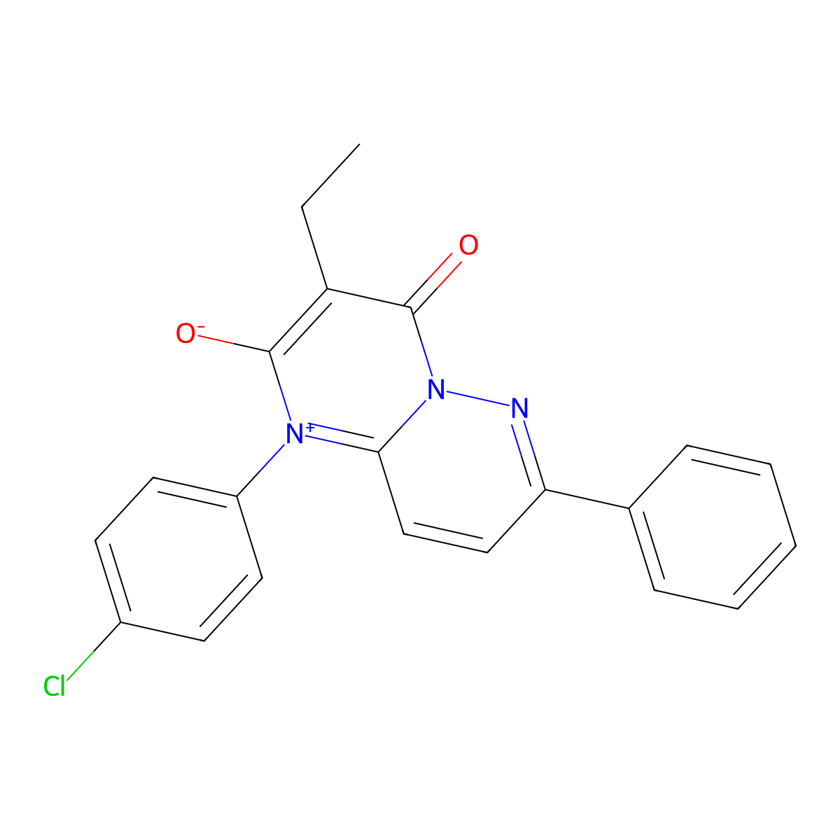 1-(4-chlorophenyl)-3-ethyl-4-oxo-7-phenyl-4H-pyrimido[1,2-b]pyridazin-1-ium-2-olate molecular structure, CAS 485319-21-9