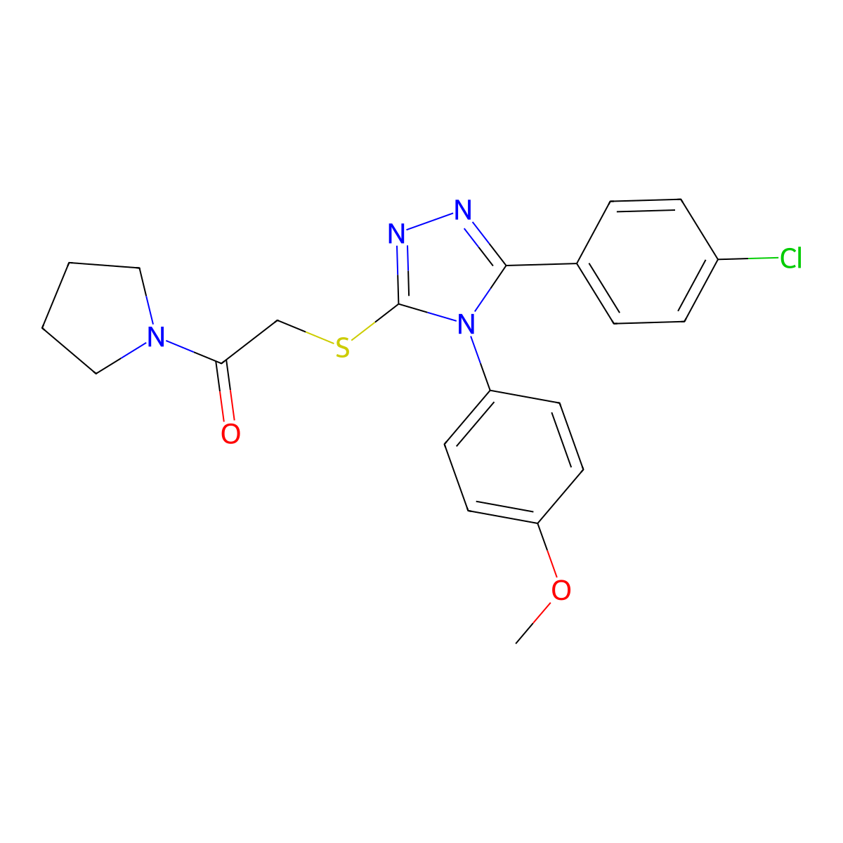 2-[[5-(4-Chlorophenyl)-4-(4-methoxyphenyl)-1,2,4-triazol-3-yl]sulfanyl]-1-pyrrolidin-1-ylethanone molecular structure, CAS 485328-89-0