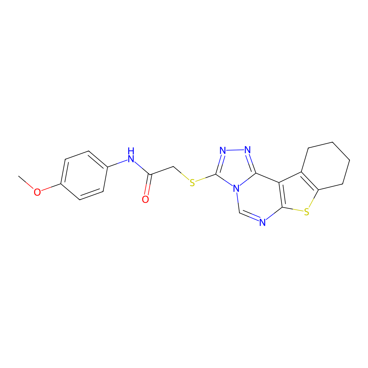 N-(4-methoxyphenyl)-2-{10-thia-3,4,6,8-tetraazatetracyclo[7.7.0.0^{2,6}.0^{11,16}]hexadeca-1(9),2,4,7,11(16)-pentaen-5-ylsulfanyl}acetamide molecular structure, CAS 485330-85-6
