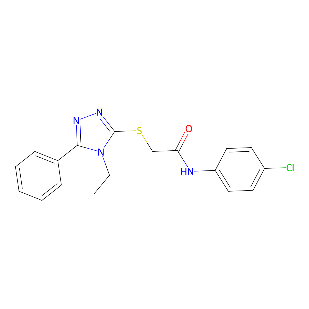 N-(4-chlorophenyl)-2-[(4-ethyl-5-phenyl-1,2,4-triazol-3-yl)sulfanyl]acetamide molecular structure, CAS 485333-95-7