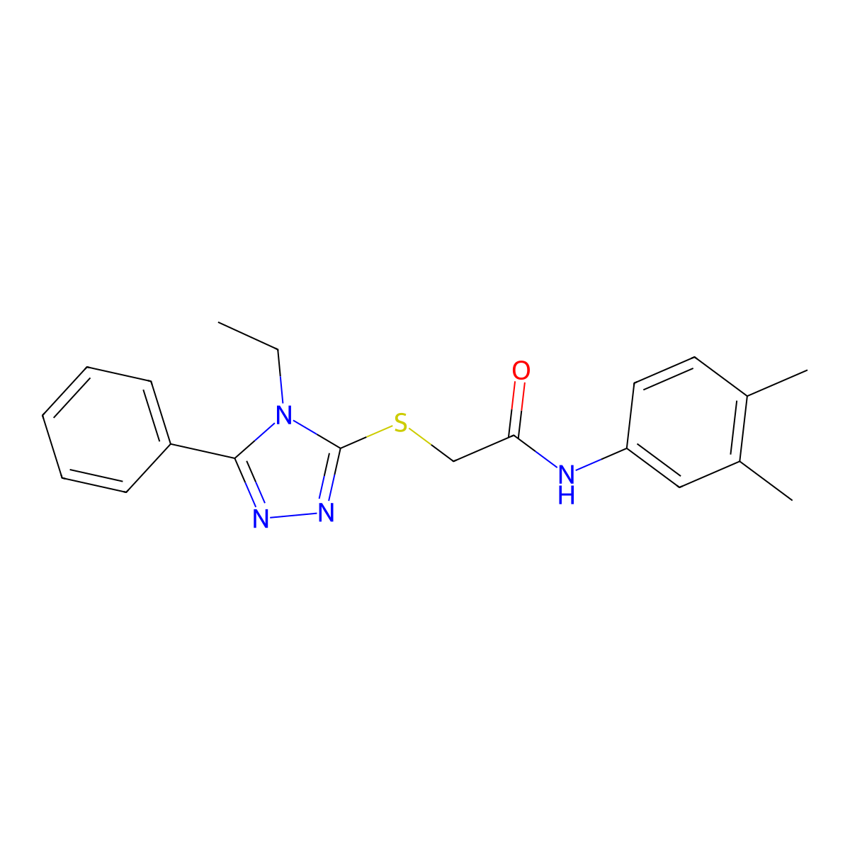 N-(3,4-dimethylphenyl)-2-[(4-ethyl-5-phenyl-1,2,4-triazol-3-yl)sulfanyl]acetamide molecular structure, CAS 485334-01-8