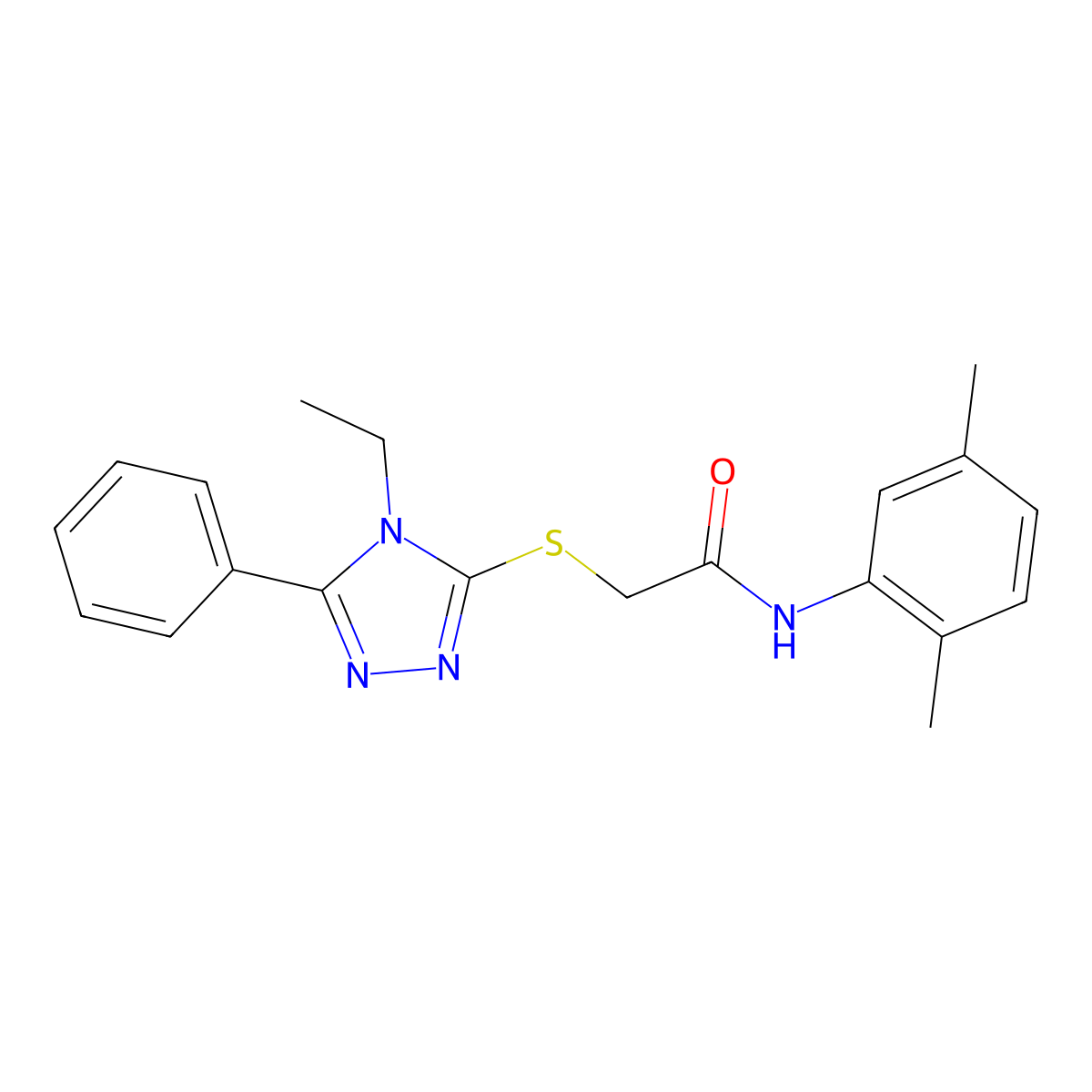 N-(2,5-dimethylphenyl)-2-[(4-ethyl-5-phenyl-1,2,4-triazol-3-yl)sulfanyl]acetamide molecular structure, CAS 485334-02-9