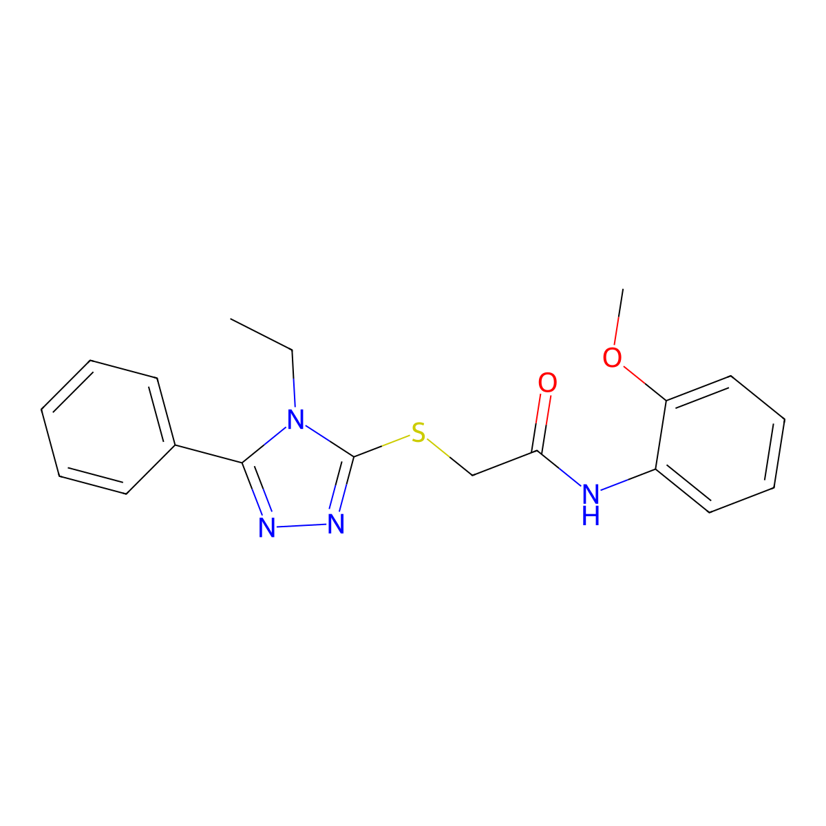 2-[(4-ethyl-5-phenyl-4H-1,2,4-triazol-3-yl)sulfanyl]-N-(2-methoxyphenyl)acetamide molecular structure, CAS 485334-13-2