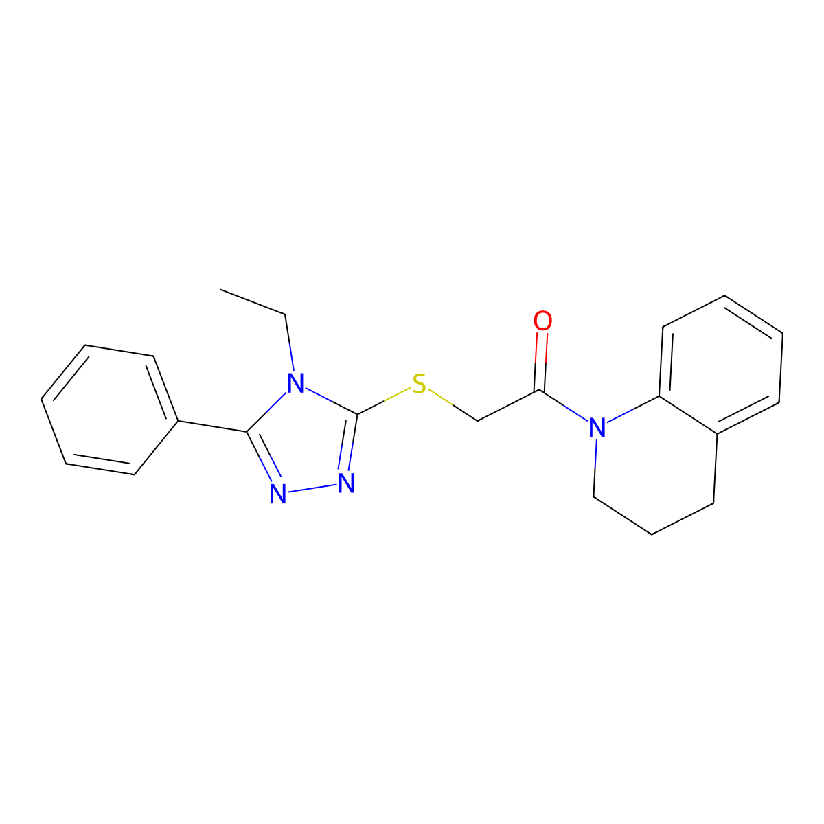 1-(3,4-Dihydroquinolin-1(2H)-yl)-2-((4-ethyl-5-phenyl-4H-1,2,4-triazol-3-yl)thio)ethan-1-one molecular structure, CAS 485334-20-1