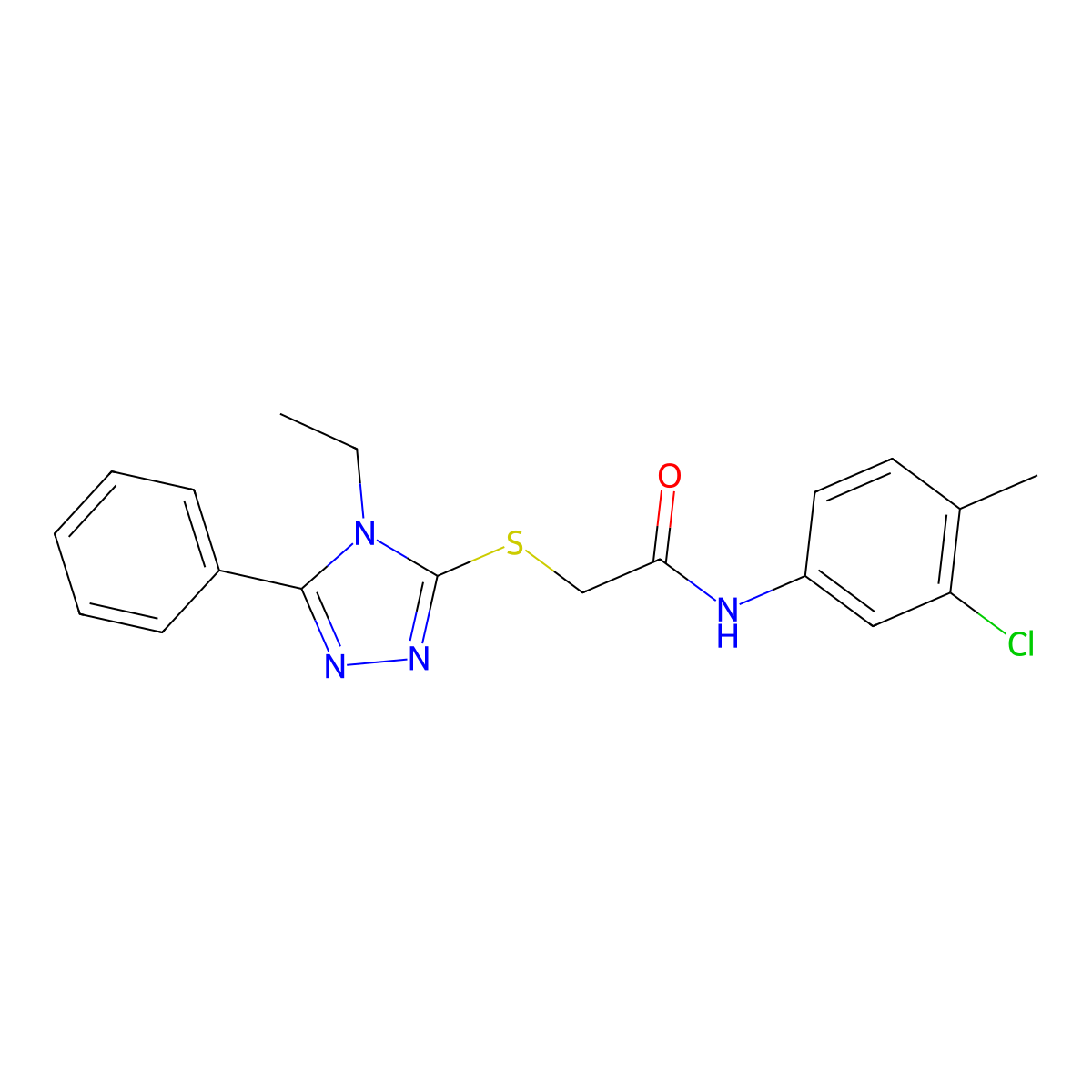 N-(3-chloro-4-methylphenyl)-2-[(4-ethyl-5-phenyl-4H-1,2,4-triazol-3-yl)sulfanyl]acetamide molecular structure, CAS 485334-24-5