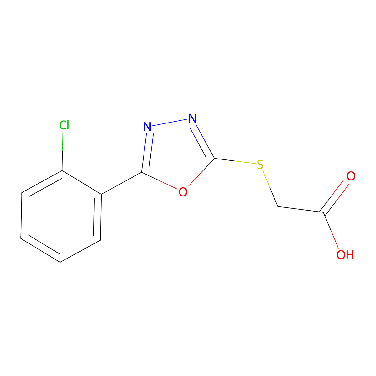 2-((5-(2-Chlorophenyl)-1,3,4-oxadiazol-2-yl)thio)acetic acid molecular structure, CAS 485334-66-5