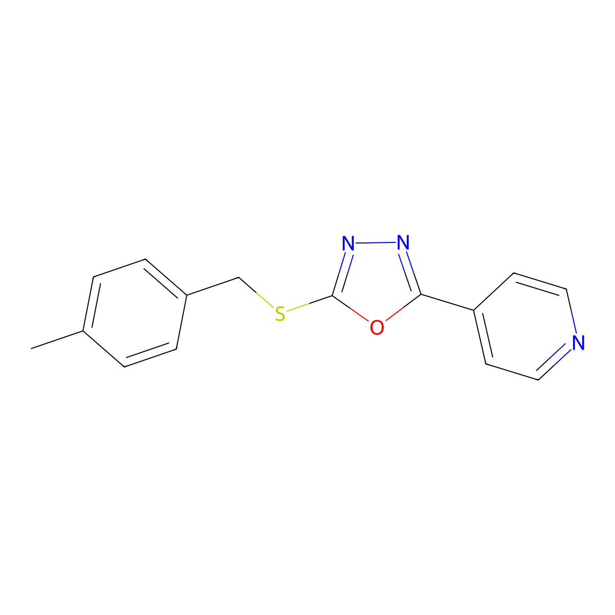 4-(5-{[(4-Methylphenyl)methyl]sulfanyl}-1,3,4-oxadiazol-2-yl)pyridine molecular structure, CAS 485334-75-6