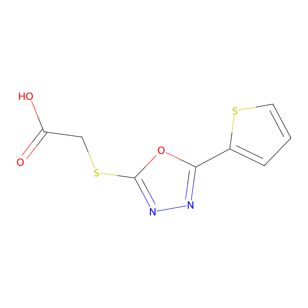 {[5-(2-Thienyl)-1,3,4-oxadiazol-2-yl]thio}acetic acid molecular structure, CAS 485334-94-9