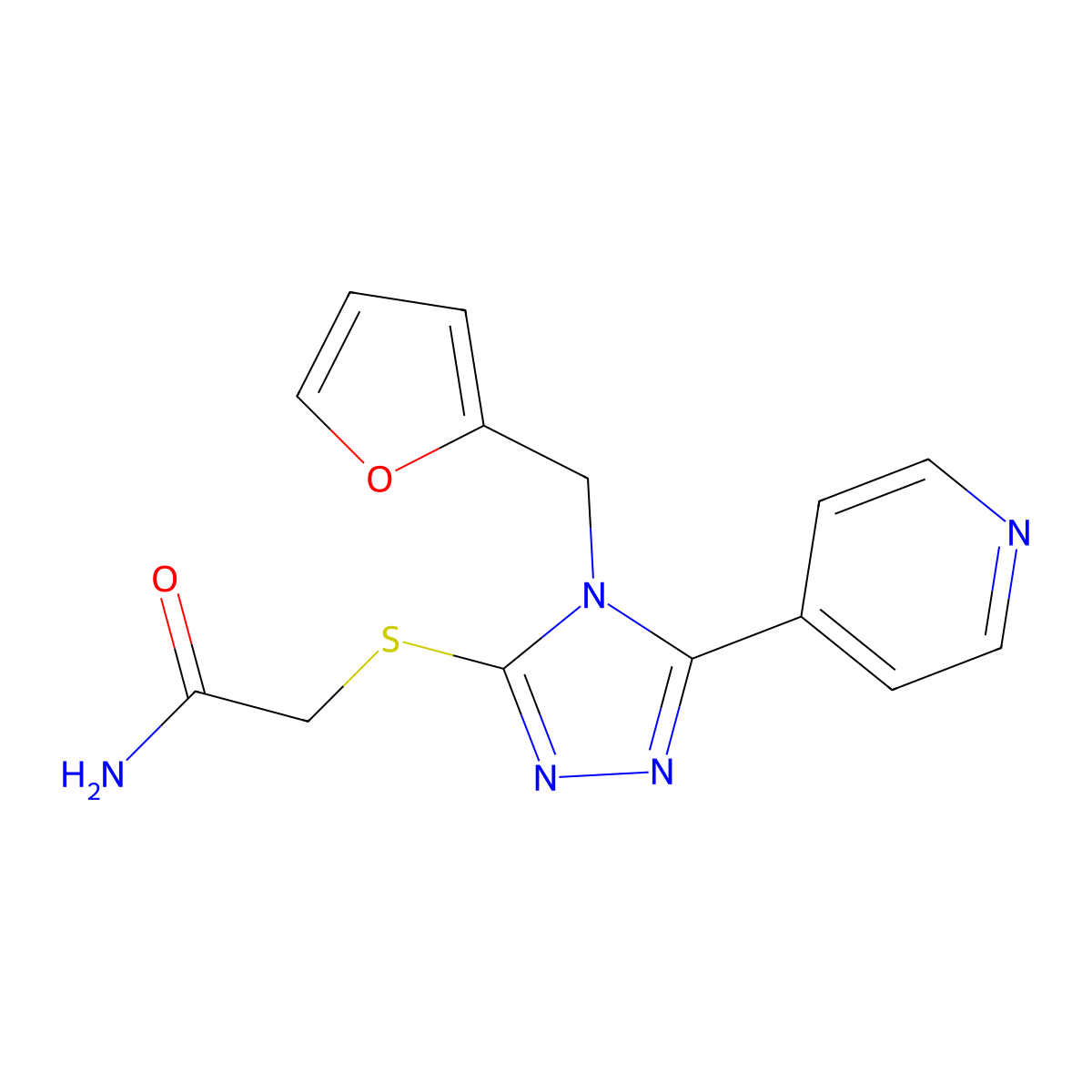 2-{[4-(furan-2-ylmethyl)-5-(pyridin-4-yl)-4H-1,2,4-triazol-3-yl]sulfanyl}acetamide molecular structure, CAS 485338-09-8