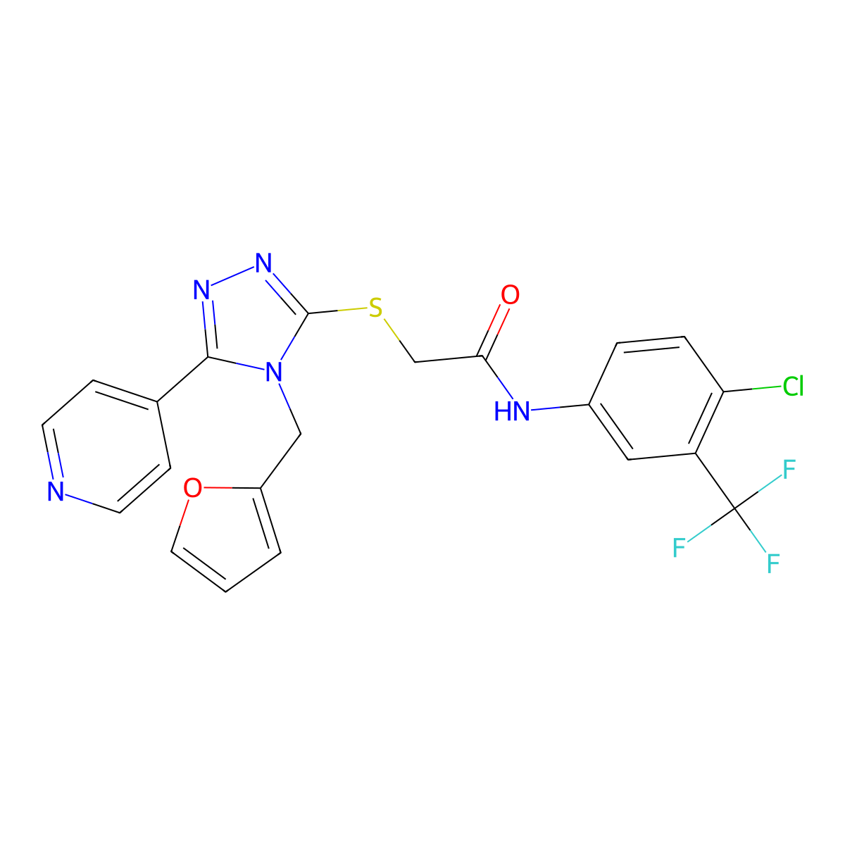 N-[4-chloro-3-(trifluoromethyl)phenyl]-2-{[4-(furan-2-ylmethyl)-5-(pyridin-4-yl)-4H-1,2,4-triazol-3-yl]sulfanyl}acetamide molecular structure, CAS 485338-15-6
