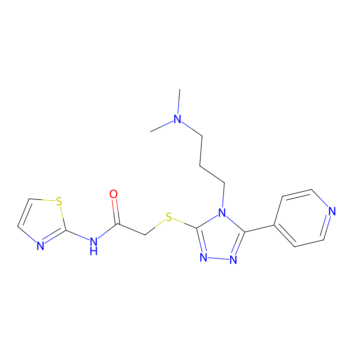 2-[4-(3-Dimethylamino-propyl)-5-pyridin-4-yl-4H-[1,2,4]triazol-3-ylsulfanyl]-N-thiazol-2-yl-acetamide molecular structure, CAS 485338-92-9