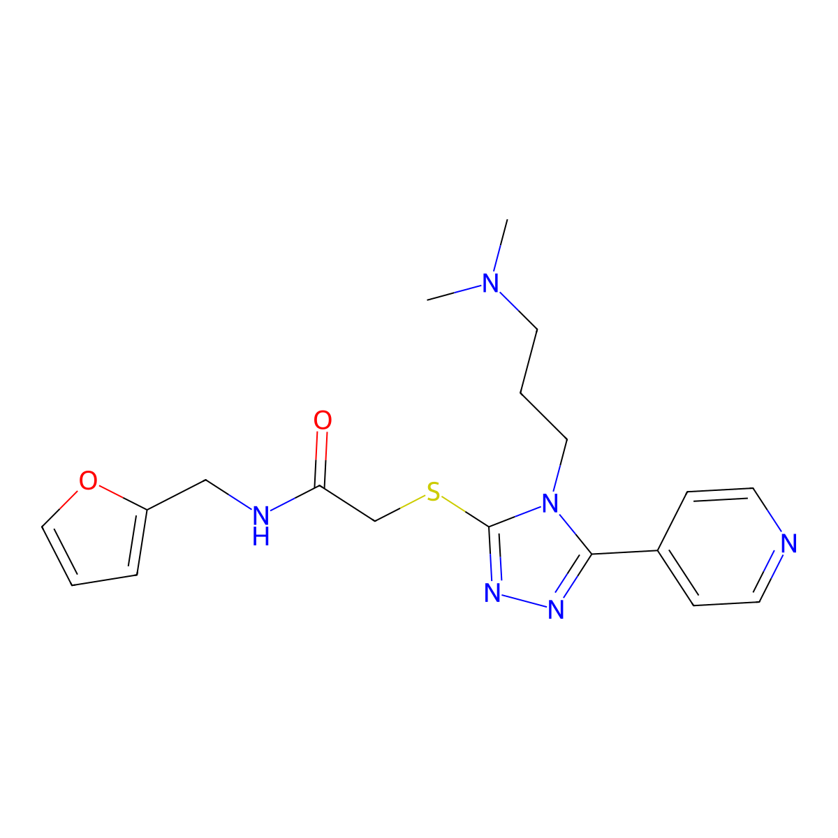 2-[[4-[3-(Dimethylamino)propyl]-5-(4-pyridinyl)-4H-1,2,4-triazol-3-yl]thio]-N-(2-furanylmethyl)acetamide molecular structure, CAS 485338-95-2