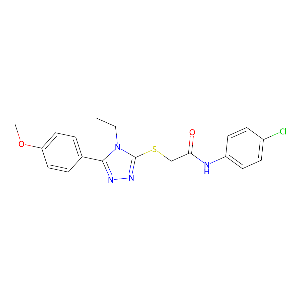 N-(4-chlorophenyl)-2-{[4-ethyl-5-(4-methoxyphenyl)-4H-1,2,4-triazol-3-yl]sulfanyl}acetamide molecular structure, CAS 485342-47-0