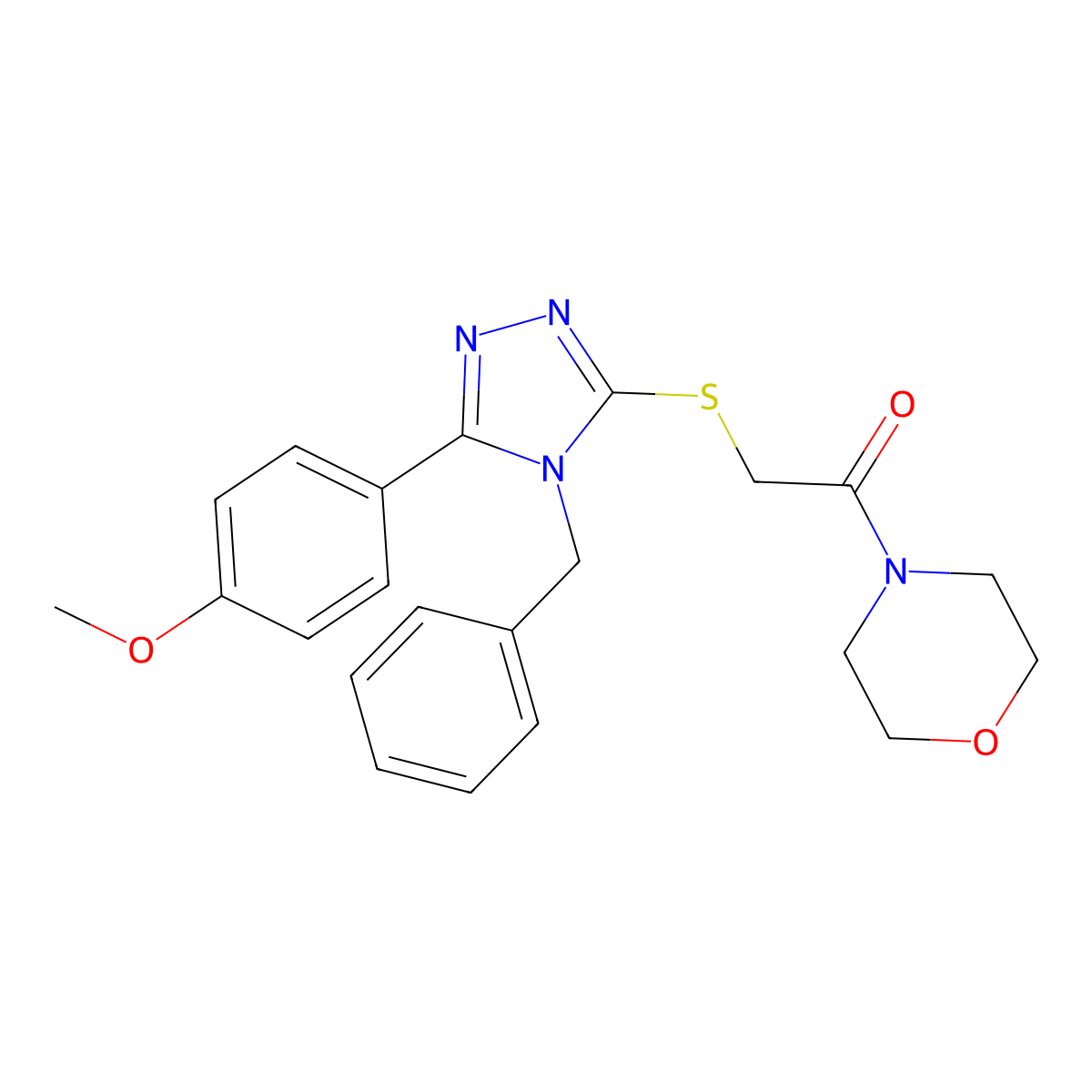 2-[[4-Benzyl-5-(4-methoxyphenyl)-1,2,4-triazol-3-yl]sulfanyl]-1-morpholin-4-ylethanone molecular structure, CAS 485343-13-3