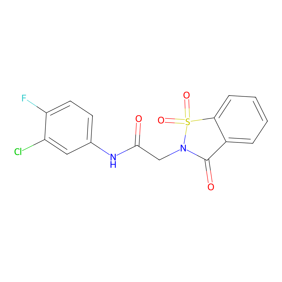 N-(3-chloro-4-fluorophenyl)-2-(1,1-dioxido-3-oxobenzo[d]isothiazol-2(3H)-yl)acetamide molecular structure, CAS 485347-40-8