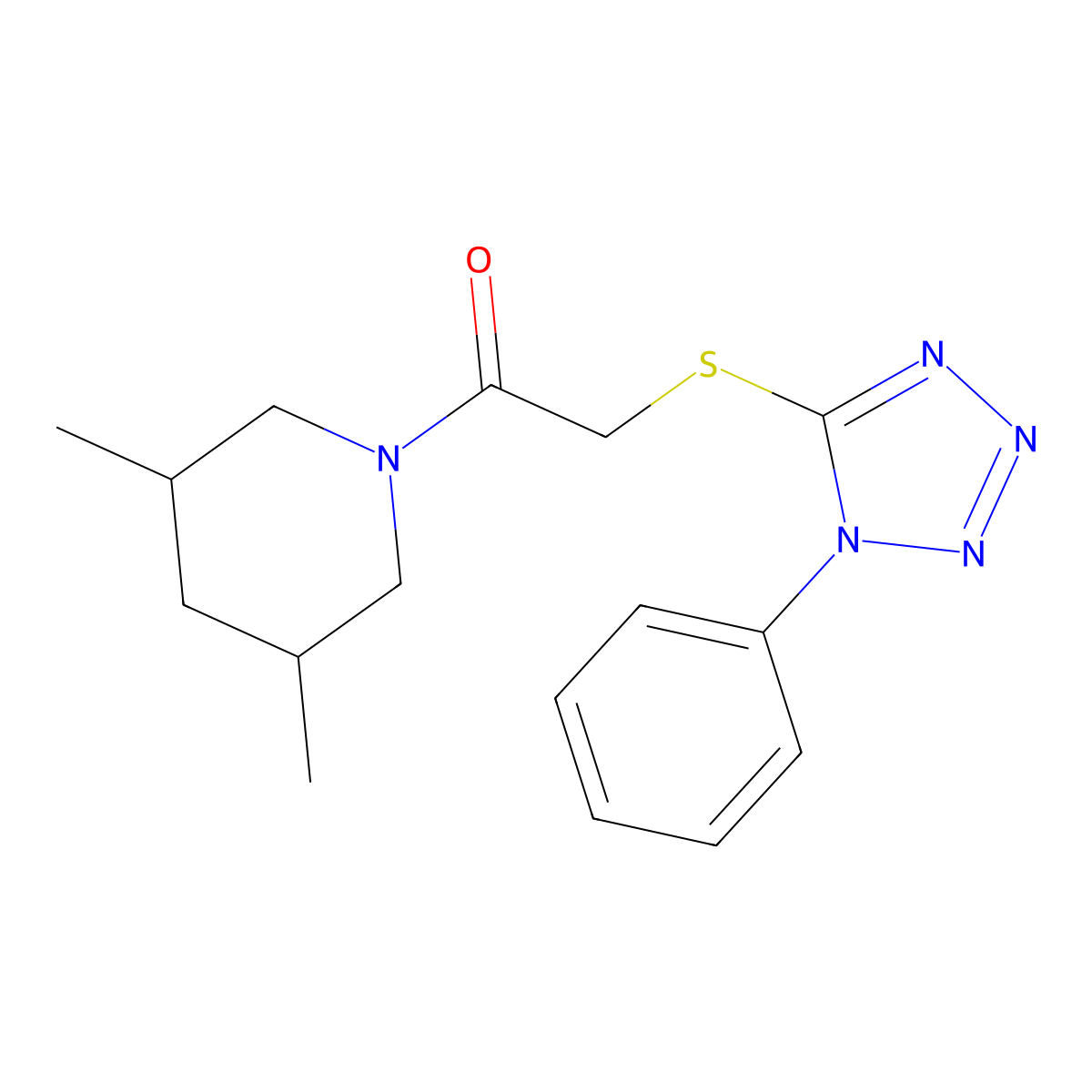 1-(3,5-Dimethylpiperidin-1-yl)-2-(1-phenyltetrazol-5-yl)sulfanylethanone molecular structure, CAS 485349-12-0