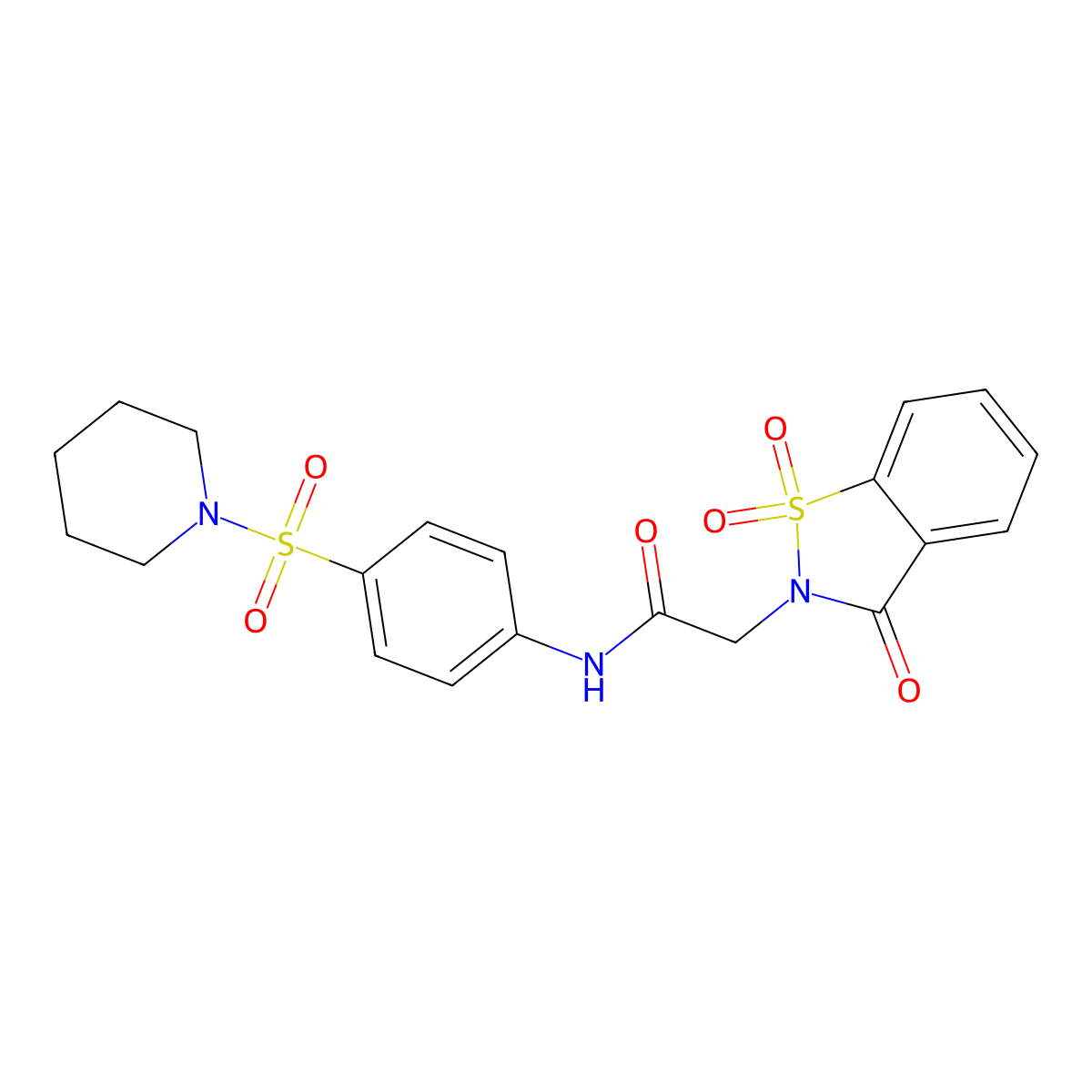2-(1,1-dioxido-3-oxo-1,2-benzisothiazol-2(3H)-yl)-N-[4-(1-piperidinylsulfonyl)phenyl]acetamide molecular structure, CAS 485350-10-5