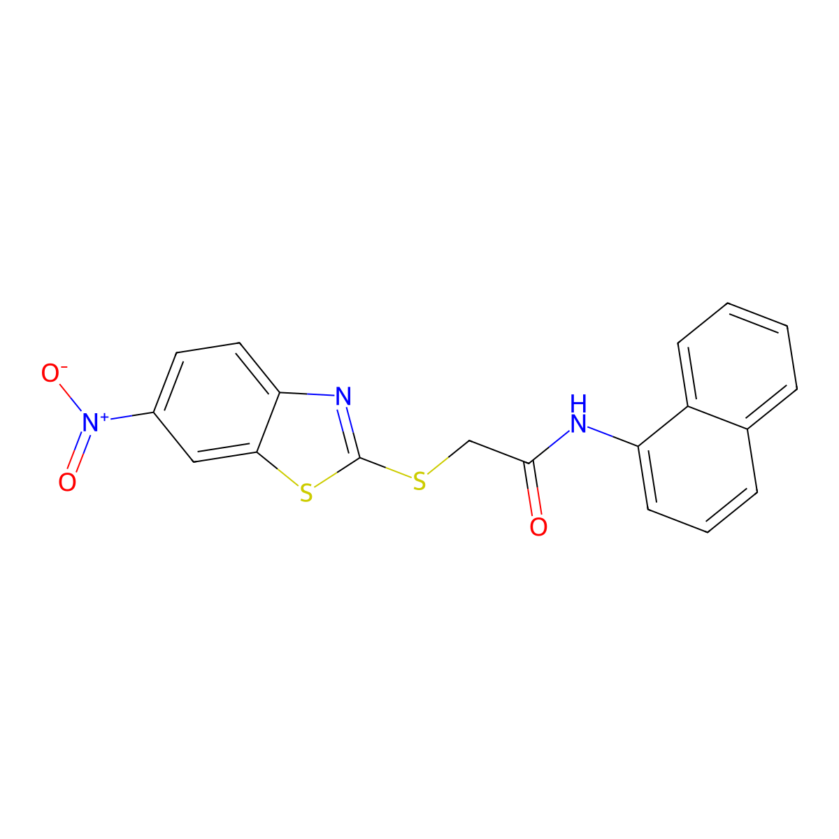 N-naphthalen-1-yl-2-[(6-nitro-1,3-benzothiazol-2-yl)sulfanyl]acetamide molecular structure, CAS 485350-89-8