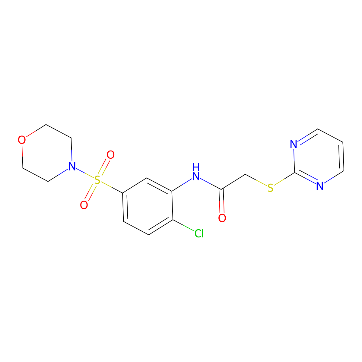 N-[2-chloro-5-(morpholin-4-ylsulfonyl)phenyl]-2-(pyrimidin-2-ylsulfanyl)acetamide molecular structure, CAS 485357-22-0