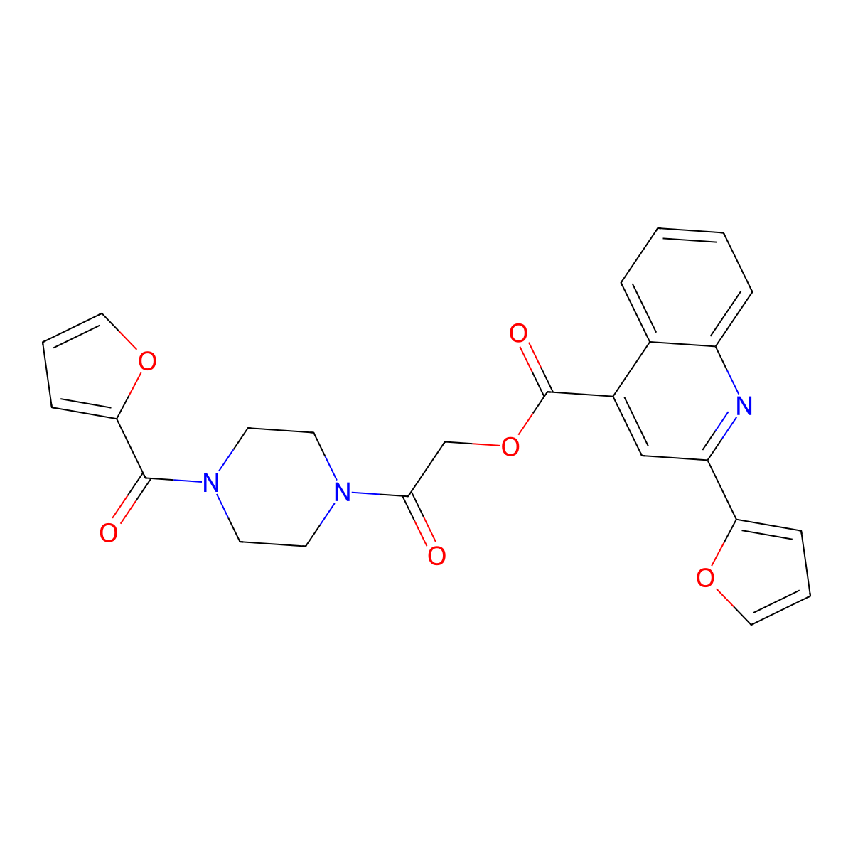 2-(4-(Furan-2-carbonyl)piperazin-1-yl)-2-oxoethyl 2-(furan-2-yl)quinoline-4-carboxylate molecular structure, CAS 485362-61-6
