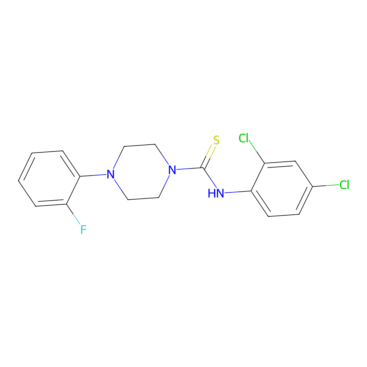 N-(2,4-dichlorophenyl)-4-(2-fluorophenyl)piperazine-1-carbothioamide molecular structure, CAS 485367-62-2