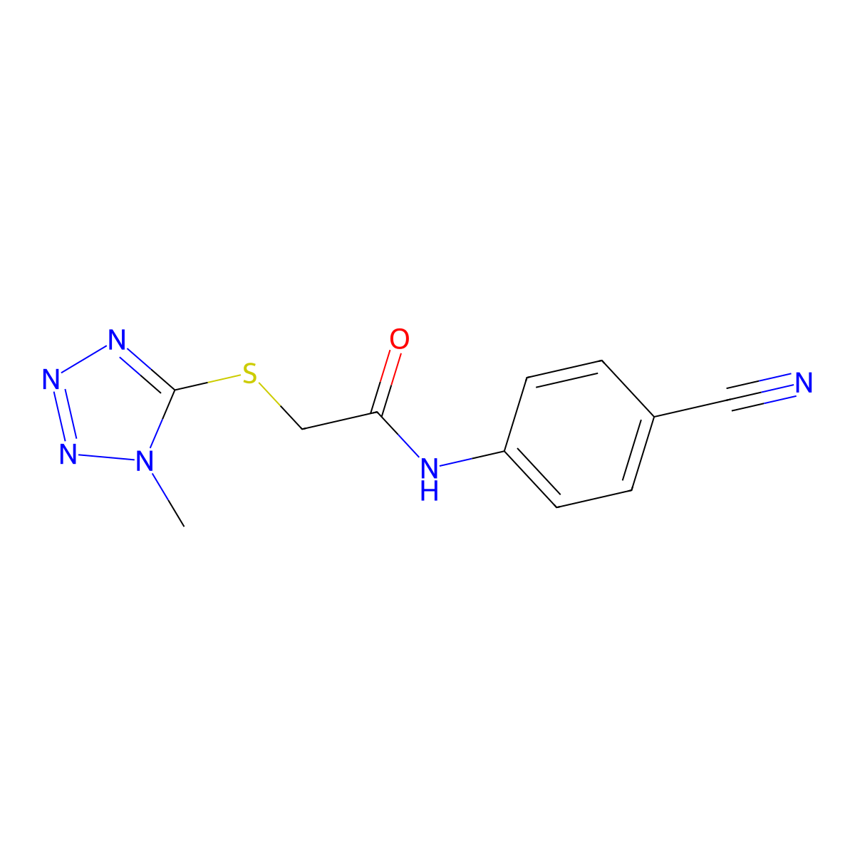 N-(4-cyanophenyl)-2-(1-methyltetrazol-5-yl)sulfanylacetamide molecular structure, CAS 485374-21-8