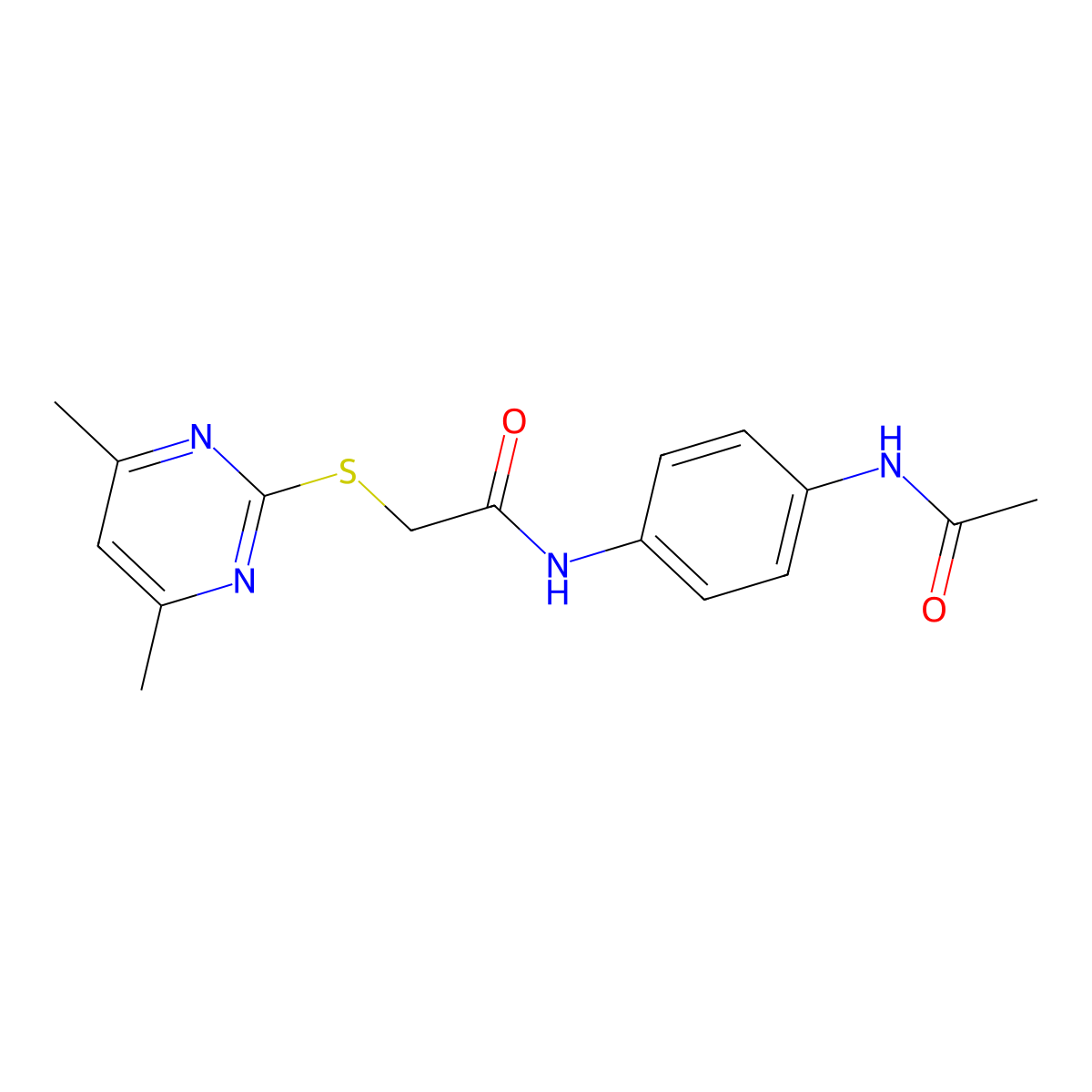 N-(4-acetamidophenyl)-2-(4,6-dimethylpyrimidin-2-yl)sulfanylacetamide molecular structure, CAS 485374-34-3