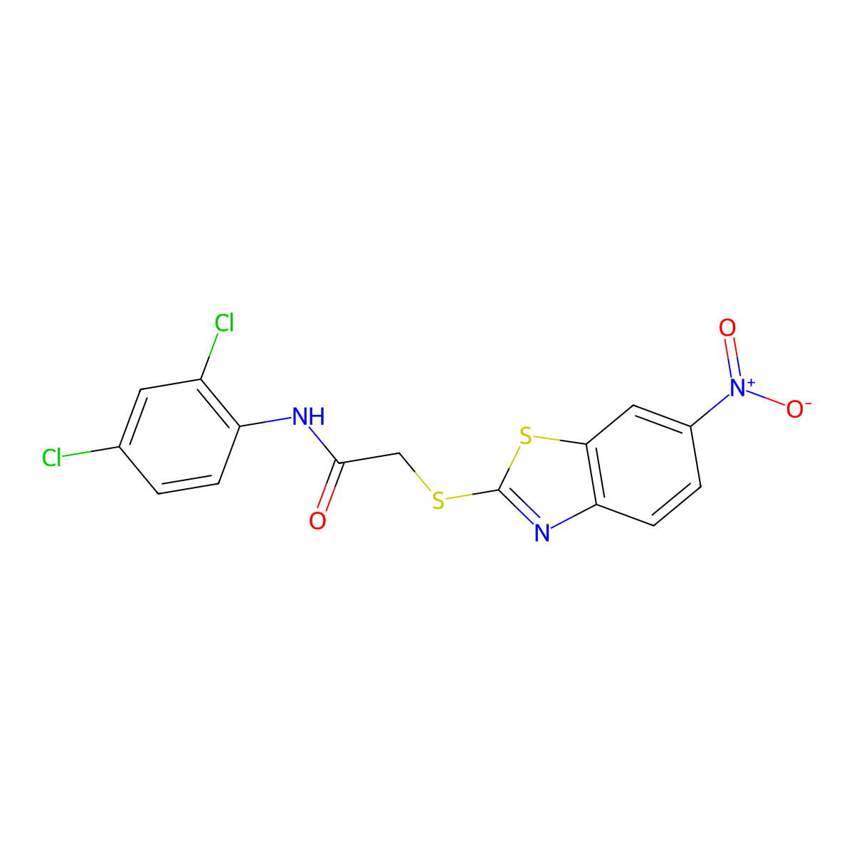 N-(2,4-dichlorophenyl)-2-[(6-nitro-1,3-benzothiazol-2-yl)sulfanyl]acetamide molecular structure, CAS 485384-01-8