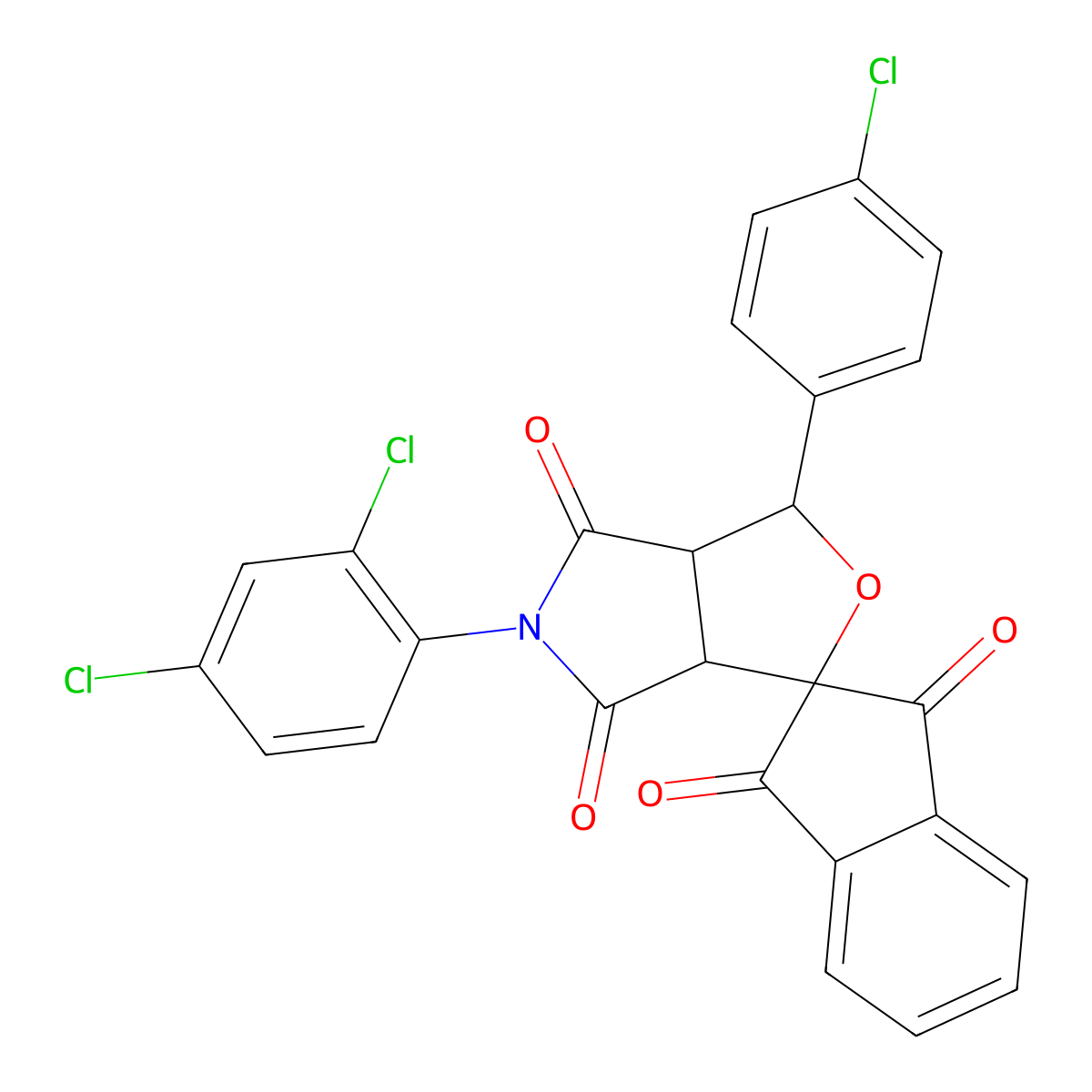 1-(4-chlorophenyl)-5-(2,4-dichlorophenyl)spiro[3a,6a-dihydro-1H-furo[3,4-c]pyrrole-3,2'-indene]-1',3',4,6-tetrone molecular structure, CAS 485388-56-5