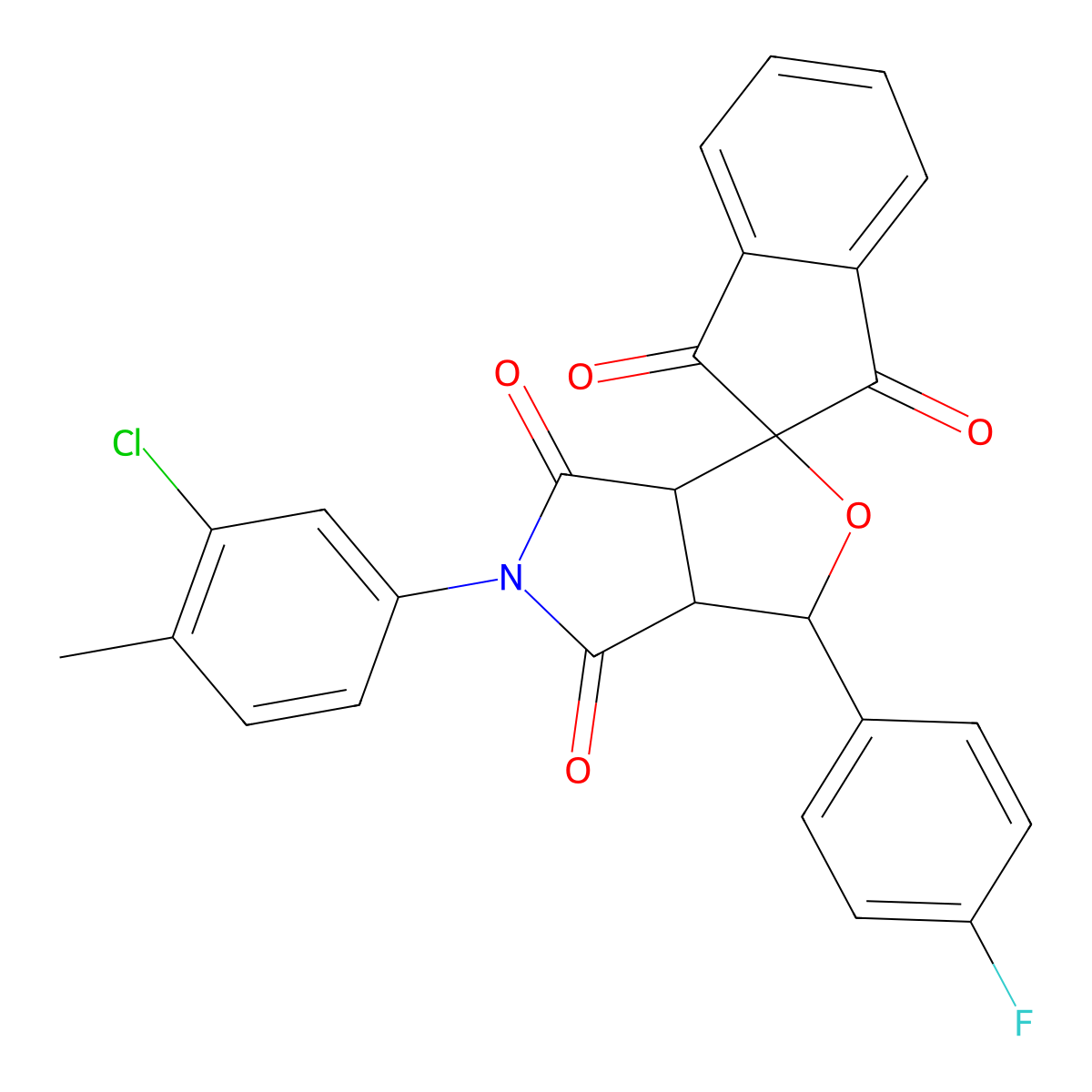 5-(3-chloro-4-methylphenyl)-1-(4-fluorophenyl)spiro[3a,6a-dihydro-1H-furo[3,4-c]pyrrole-3,2'-indene]-1',3',4,6-tetrone molecular structure, CAS 485389-03-5