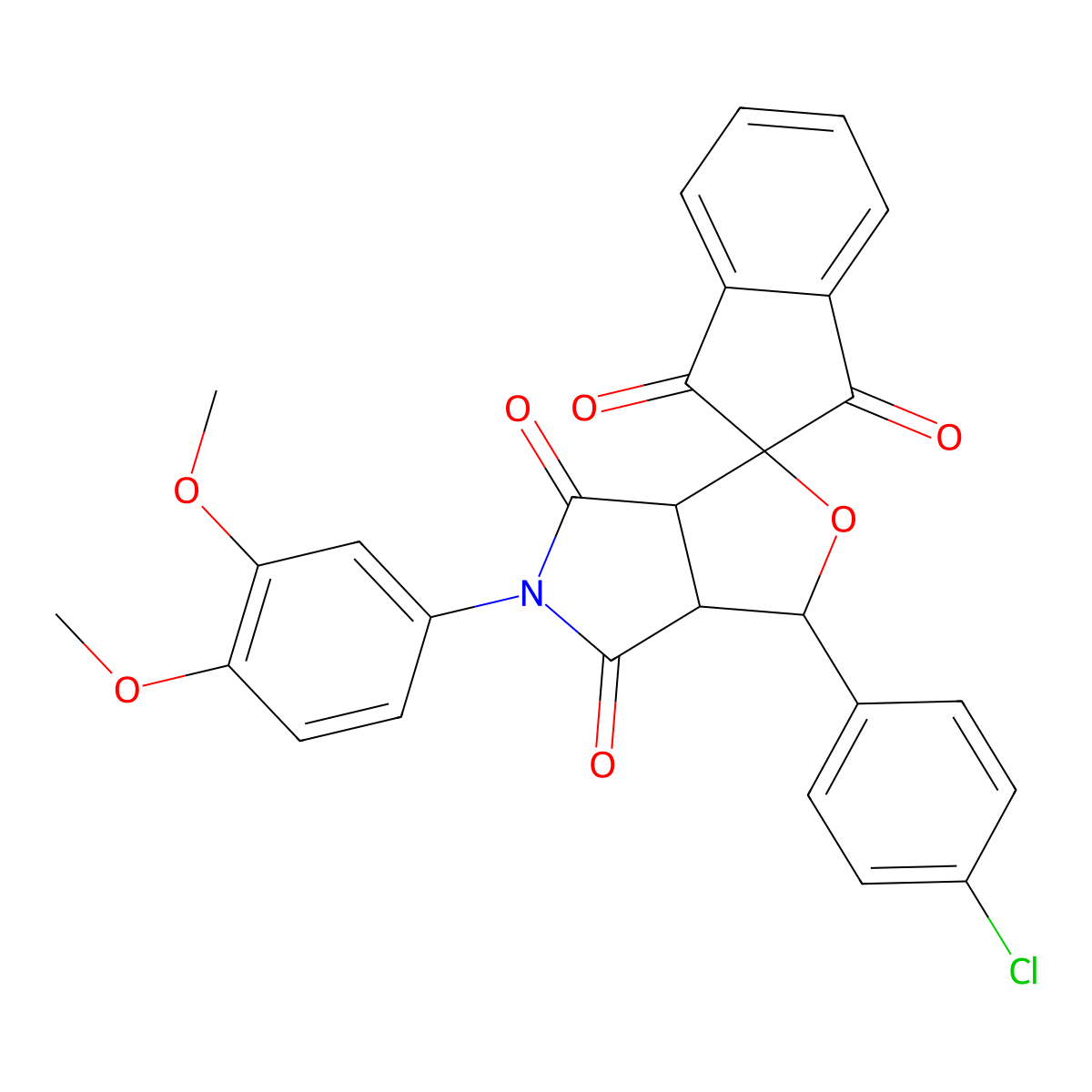1-(4-chlorophenyl)-5-(3,4-dimethoxyphenyl)spiro[3a,6a-dihydro-1H-furo[3,4-c]pyrrole-3,2'-indene]-1',3',4,6-tetrone molecular structure, CAS 485389-06-8