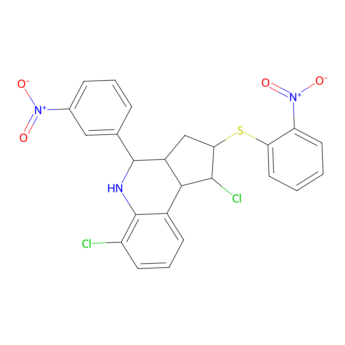 1,6-dichloro-4-{3-nitrophenyl}-2-({2-nitrophenyl}sulfanyl)-2,3,3a,4,5,9b-hexahydro-1H-cyclopenta[c]quinoline molecular structure, CAS 485389-25-1