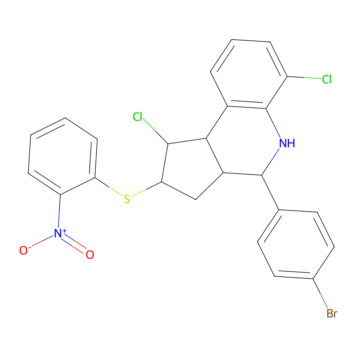 4-(4-bromophenyl)-1,6-dichloro-2-({2-nitrophenyl}sulfanyl)-2,3,3a,4,5,9b-hexahydro-1H-cyclopenta[c]quinoline molecular structure, CAS 485389-26-2