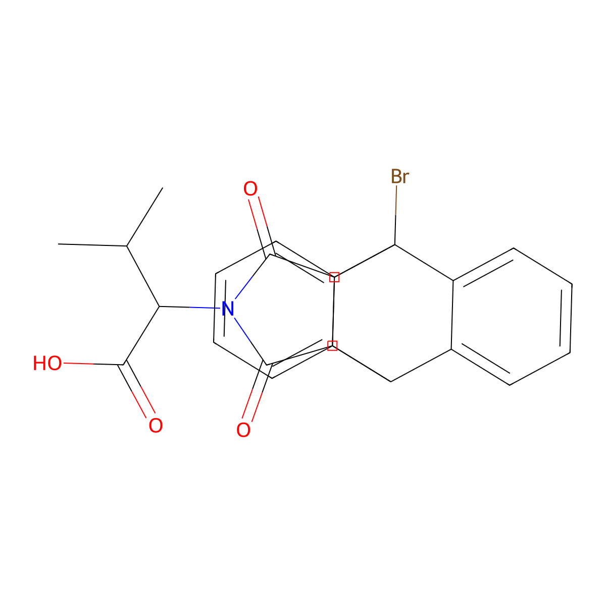 2-(1-Bromo-16,18-dioxo-17-azapentacyclo[6.6.5.0~2,7~.0~9,14~.0~15,19~]nonadeca-2,4,6,9,11,13-hexaen-17-yl)-3-methylbutanoic acid (non-preferred name) molecular structure, CAS 485389-29-5