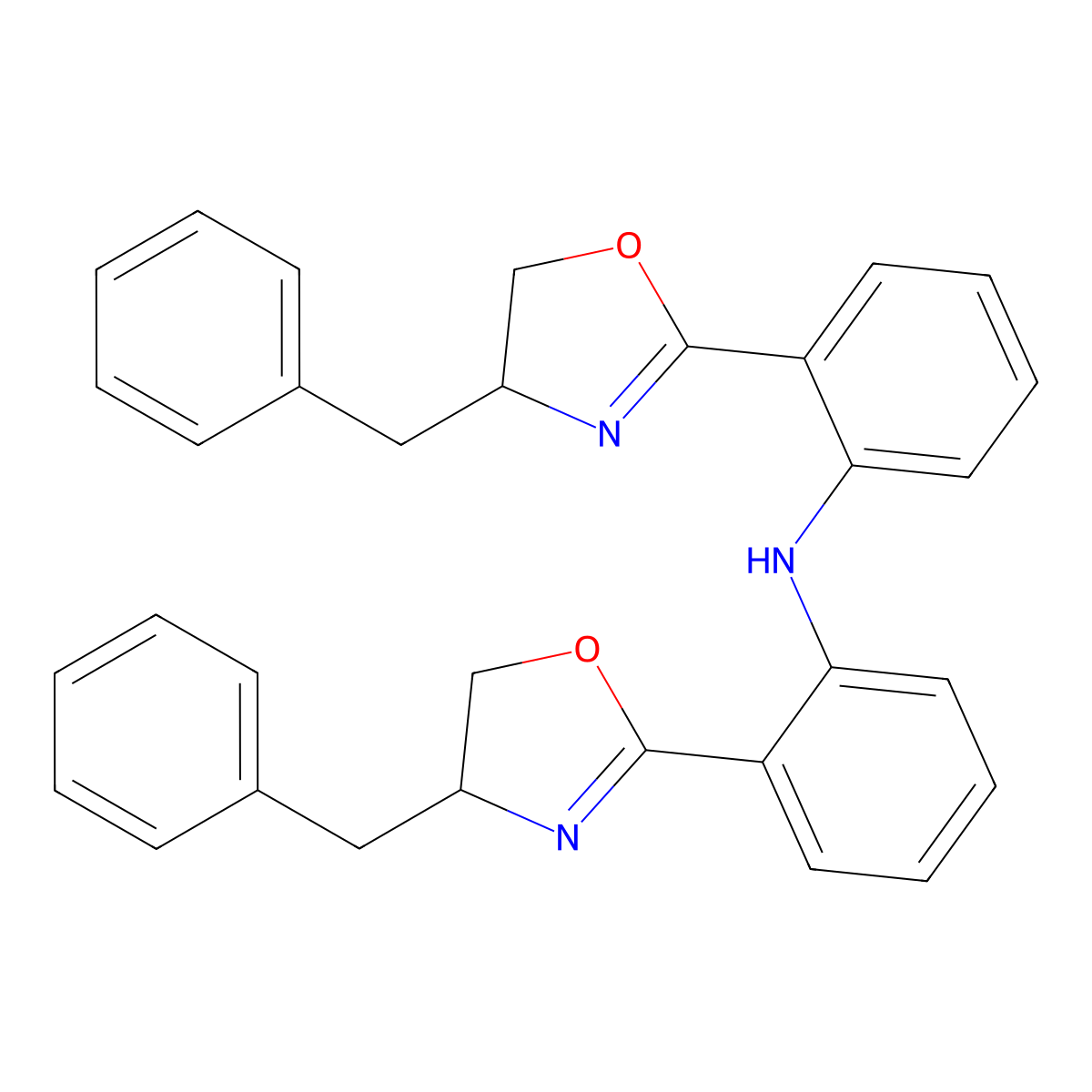 Bis(2-((S)-4-benzyl-4,5-dihydrooxazol-2-yl)phenyl)amine molecular structure, CAS 485394-19-2