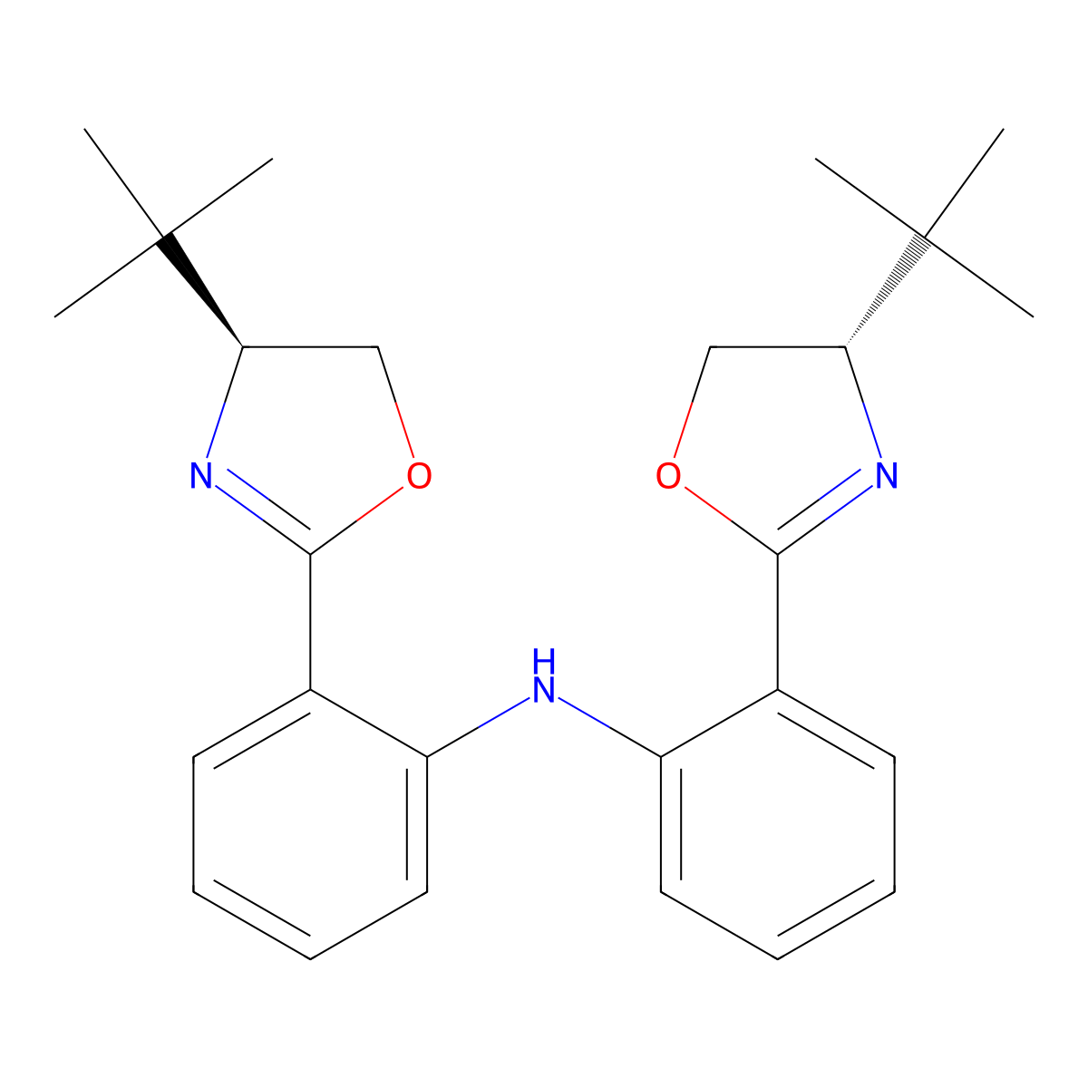 Bis[2-((4S)-4-tert-butyl-4,5-dihydrooxazol-2-yl)phenyl]amine molecular structure, CAS 485394-22-7