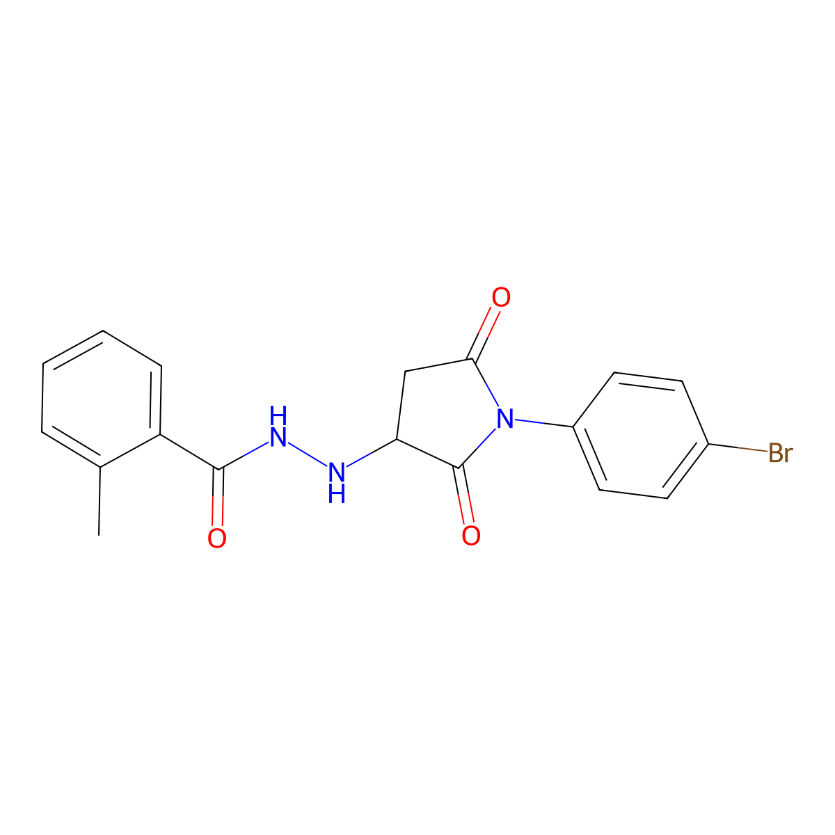 N'-[1-(4-bromophenyl)-2,5-dioxopyrrolidin-3-yl]-2-methylbenzohydrazide molecular structure, CAS 485394-63-6