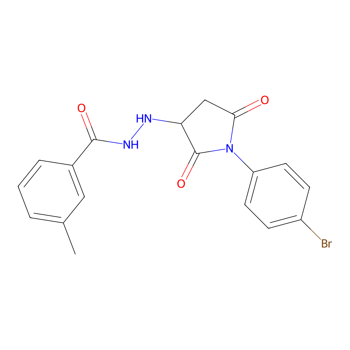 N'-[1-(4-bromophenyl)-2,5-dioxopyrrolidin-3-yl]-3-methylbenzohydrazide molecular structure, CAS 485394-64-7