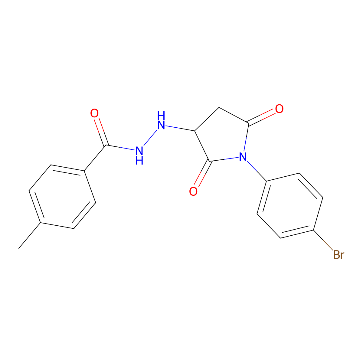 N'-[1-(4-bromophenyl)-2,5-dioxopyrrolidin-3-yl]-4-methylbenzohydrazide molecular structure, CAS 485394-65-8