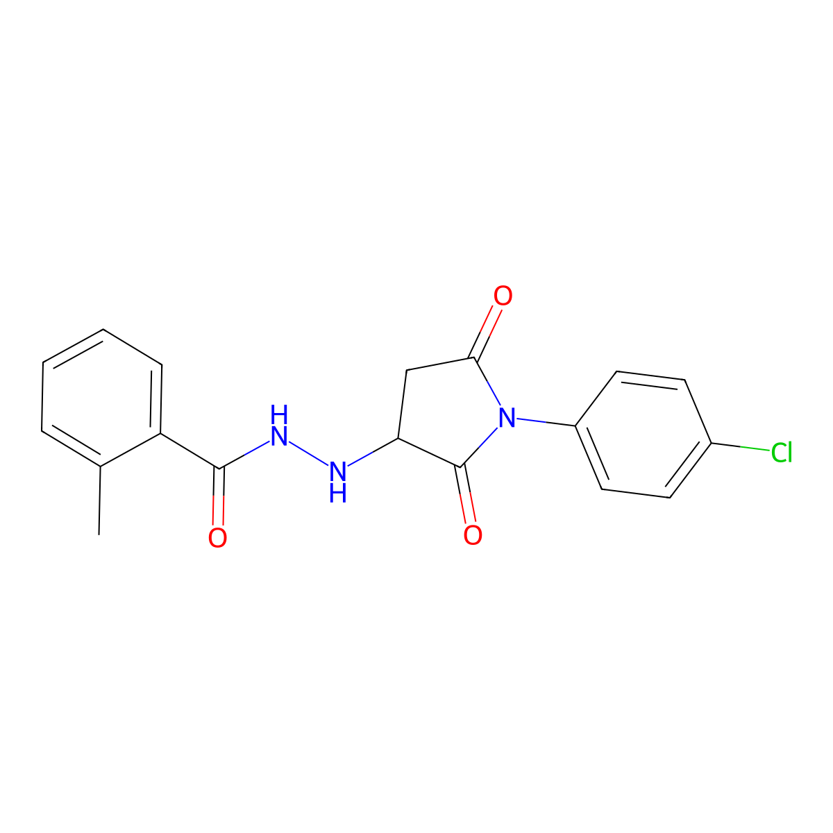 N'-[1-(4-chlorophenyl)-2,5-dioxopyrrolidin-3-yl]-2-methylbenzohydrazide molecular structure, CAS 485394-86-3