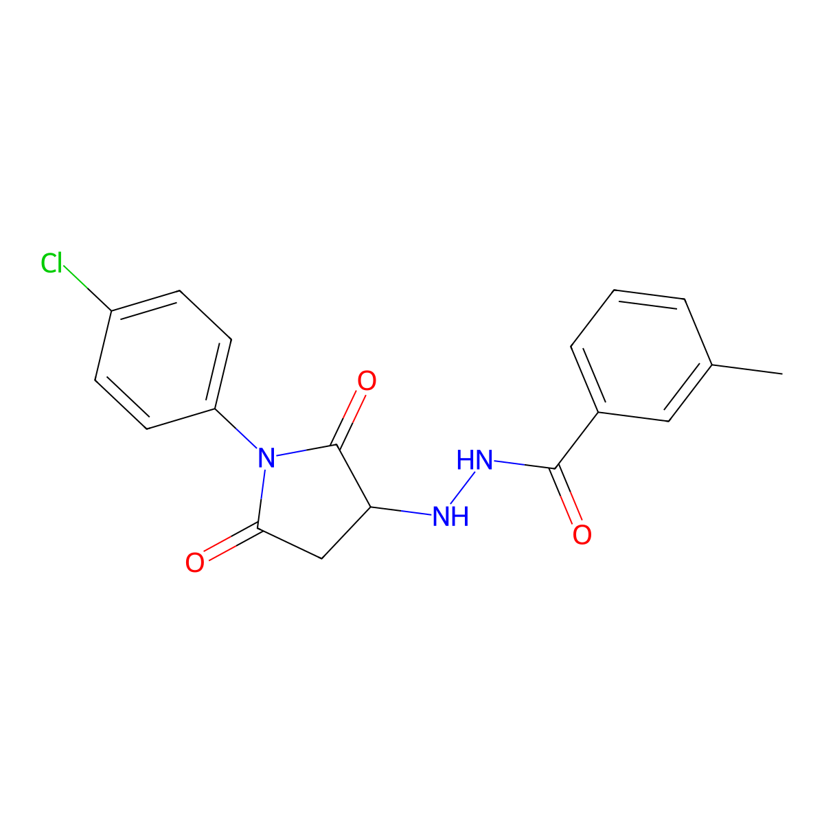 N'-[1-(4-chlorophenyl)-2,5-dioxopyrrolidin-3-yl]-3-methylbenzohydrazide molecular structure, CAS 485394-87-4