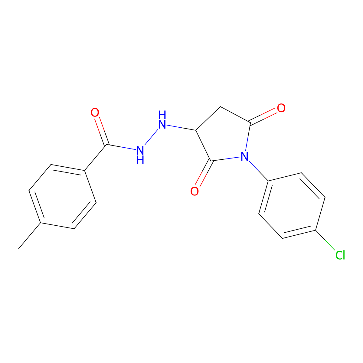 N'-[1-(4-chlorophenyl)-2,5-dioxopyrrolidin-3-yl]-4-methylbenzohydrazide molecular structure, CAS 485394-88-5