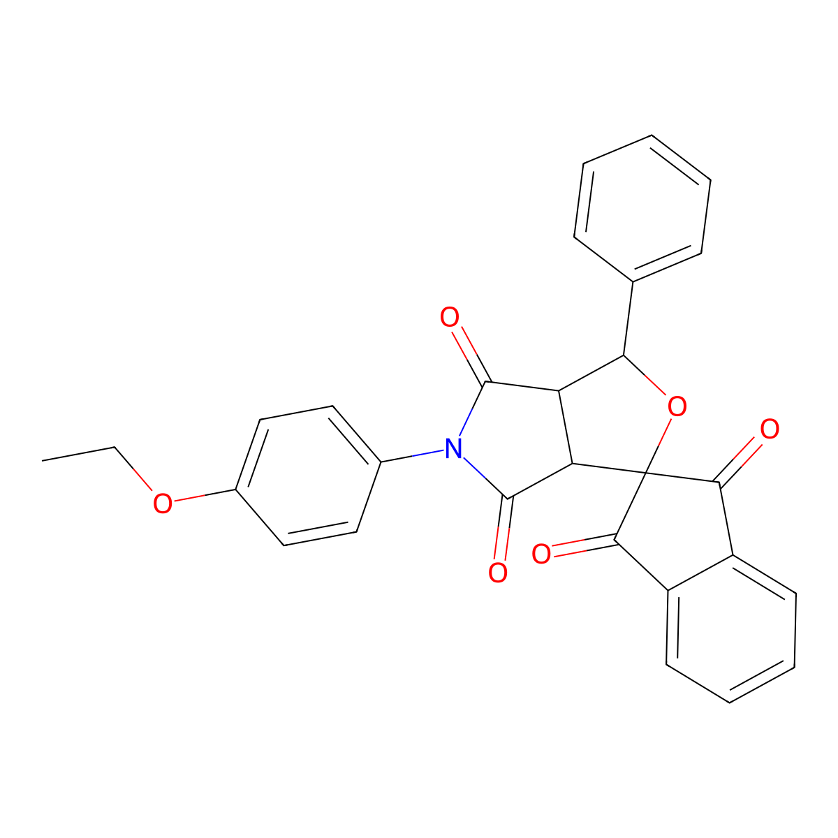 5-(4-ethoxyphenyl)-1-phenylspiro[3a,6a-dihydro-1H-furo[3,4-c]pyrrole-3,2'-indene]-1',3',4,6-tetrone molecular structure, CAS 485395-10-6