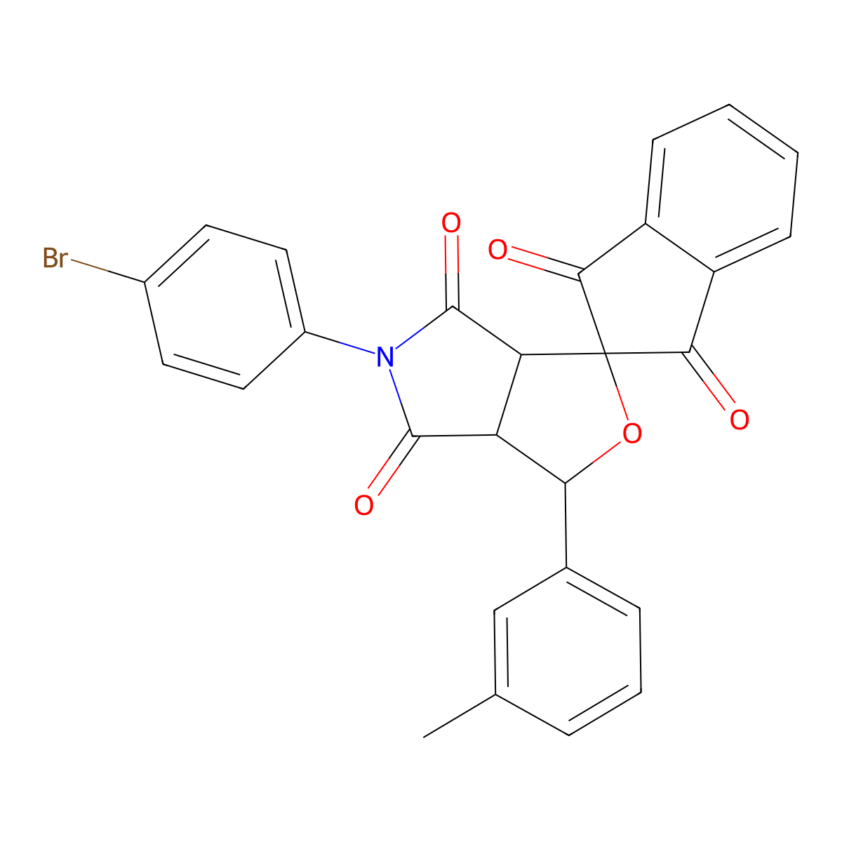 5-(4-bromophenyl)-1-(3-methylphenyl)spiro[3a,6a-dihydro-1H-furo[3,4-c]pyrrole-3,2'-indene]-1',3',4,6-tetrone molecular structure, CAS 485395-18-4
